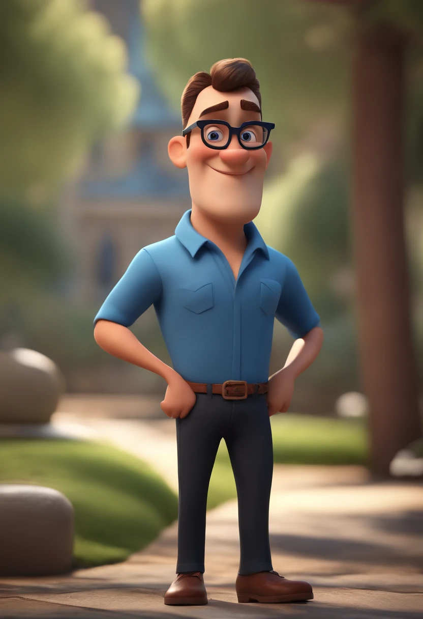 Cartoon character of a man with black glasses and a blue shirt, animation character, Caractere estilizado, animation style rendering, 3D estilizado, Arnold Maya render, 3 d render stylized, toon render keyshot, Personagem 3D, Personagem 3D, 3d rendering stylized, 3 d character render, personagem de desenho animado, Personagem de close up, Pose de personagem, (Estilo Pixar) (master part:1.2) (Bokeh) (best quality) (pele detalhada) (textura detalhada) (8k) (argila) (Cinematic lighting) (foco nítido