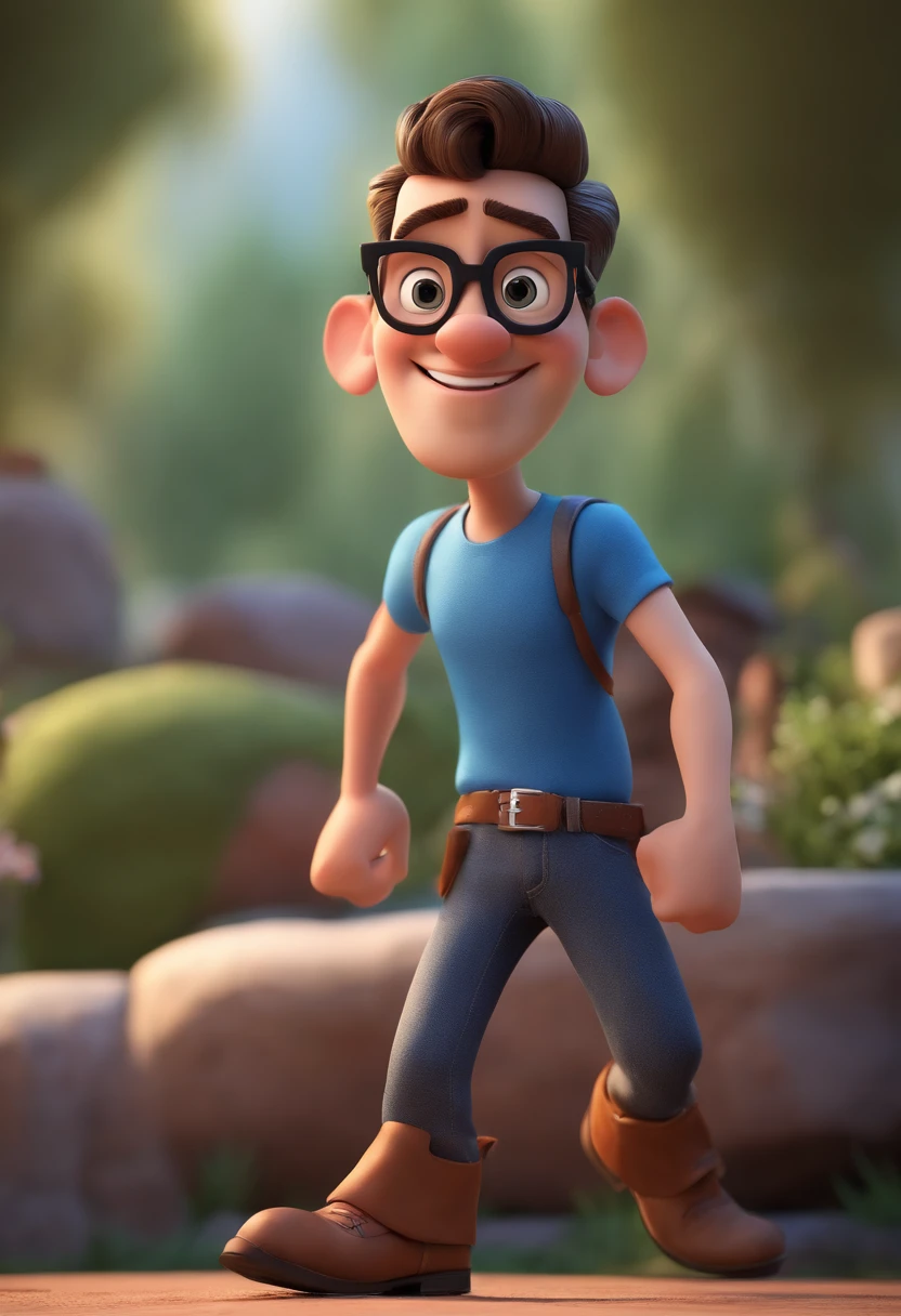 Cartoon character of a man with black glasses and a blue shirt, animation character, Caractere estilizado, animation style rendering, 3D estilizado, Arnold Maya render, 3 d render stylized, toon render keyshot, Personagem 3D, Personagem 3D, 3d rendering stylized, 3 d character render, personagem de desenho animado, Personagem de close up, Pose de personagem, (Estilo Pixar) (master part:1.2) (Bokeh) (best quality) (pele detalhada) (textura detalhada) (8k) (argila) (Cinematic lighting) (foco nítido