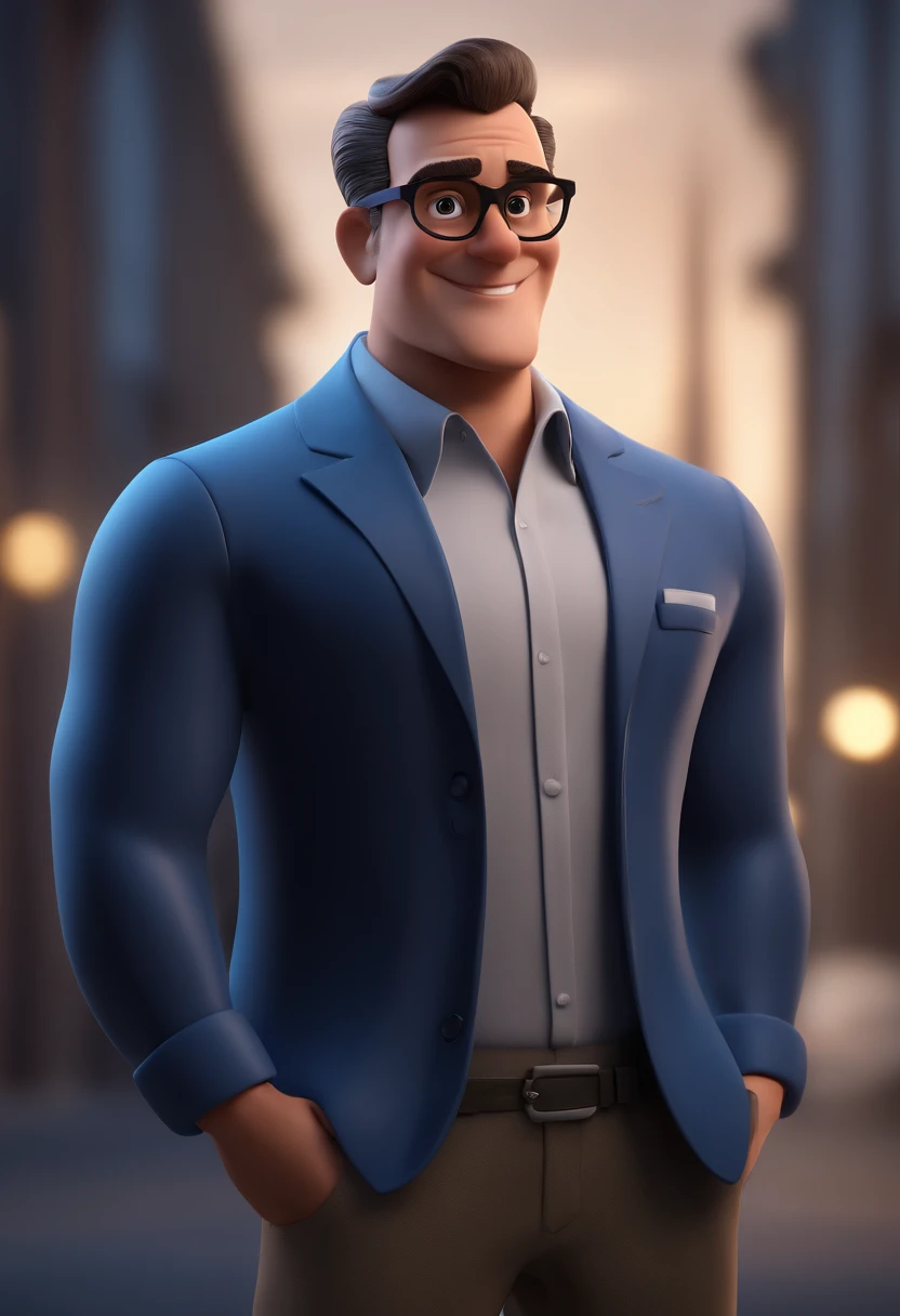 Cartoon character of a man with black glasses and a blue shirt, animation character, Caractere estilizado, animation style rendering, 3D estilizado, Arnold Maya render, 3 d render stylized, toon render keyshot, Personagem 3D, Personagem 3D, 3d rendering stylized, 3 d character render, personagem de desenho animado, Personagem de close up, Pose de personagem, (Estilo Pixar) (master part:1.2) (Bokeh) (best quality) (pele detalhada) (textura detalhada) (8k) (argila) (Cinematic lighting) (foco nítido