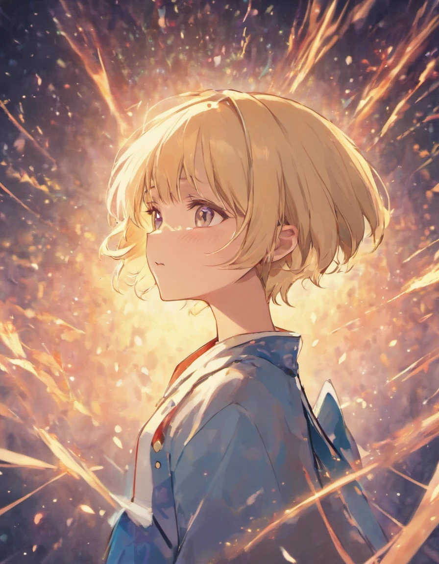 short-hair、a blond、Akame、girl with、sorcerer、A black、Boom、Detailed eyes、starrysky