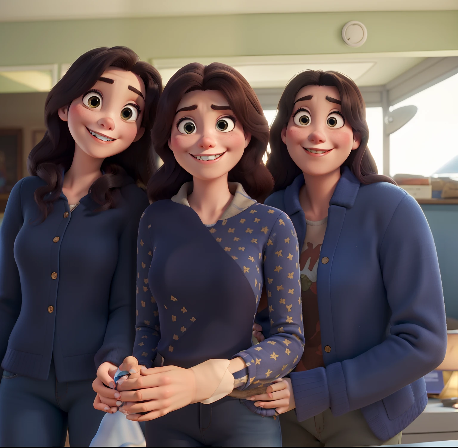 A Woman Smiling with a Serious Girl Disney Pixar Style, alta qualidade, melhor qualidade