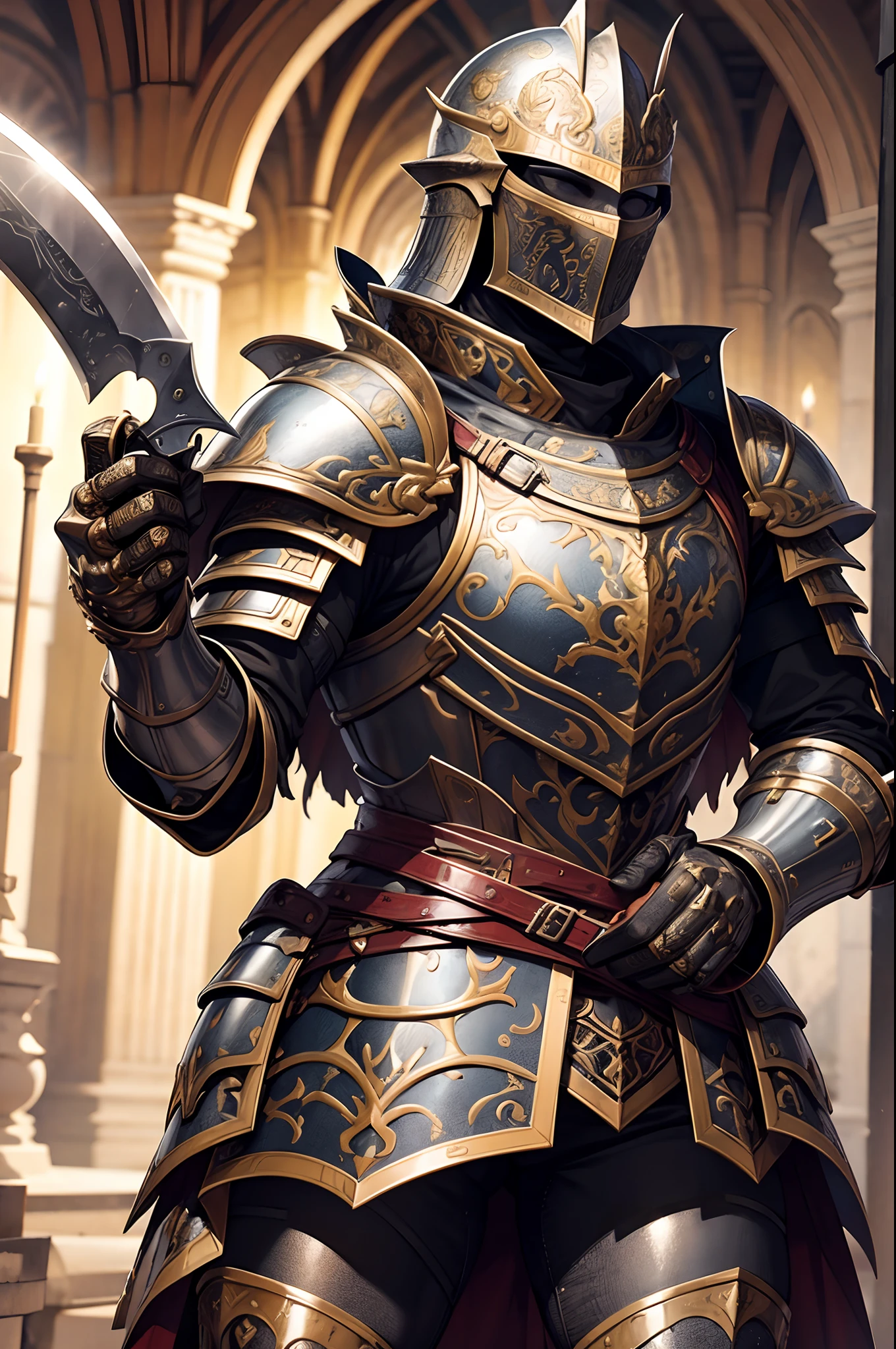 A male，full armour，One-handed knife，attacking，Middle Ages style