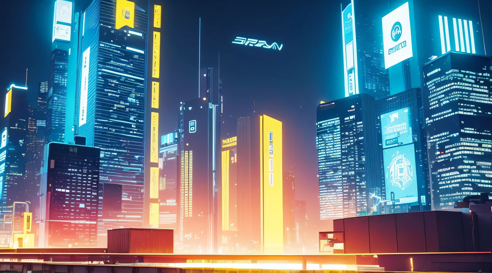 Create a cyberpunk screensaver with a graphic designer notebook. Paleta de cores azul e amarelo. --auto