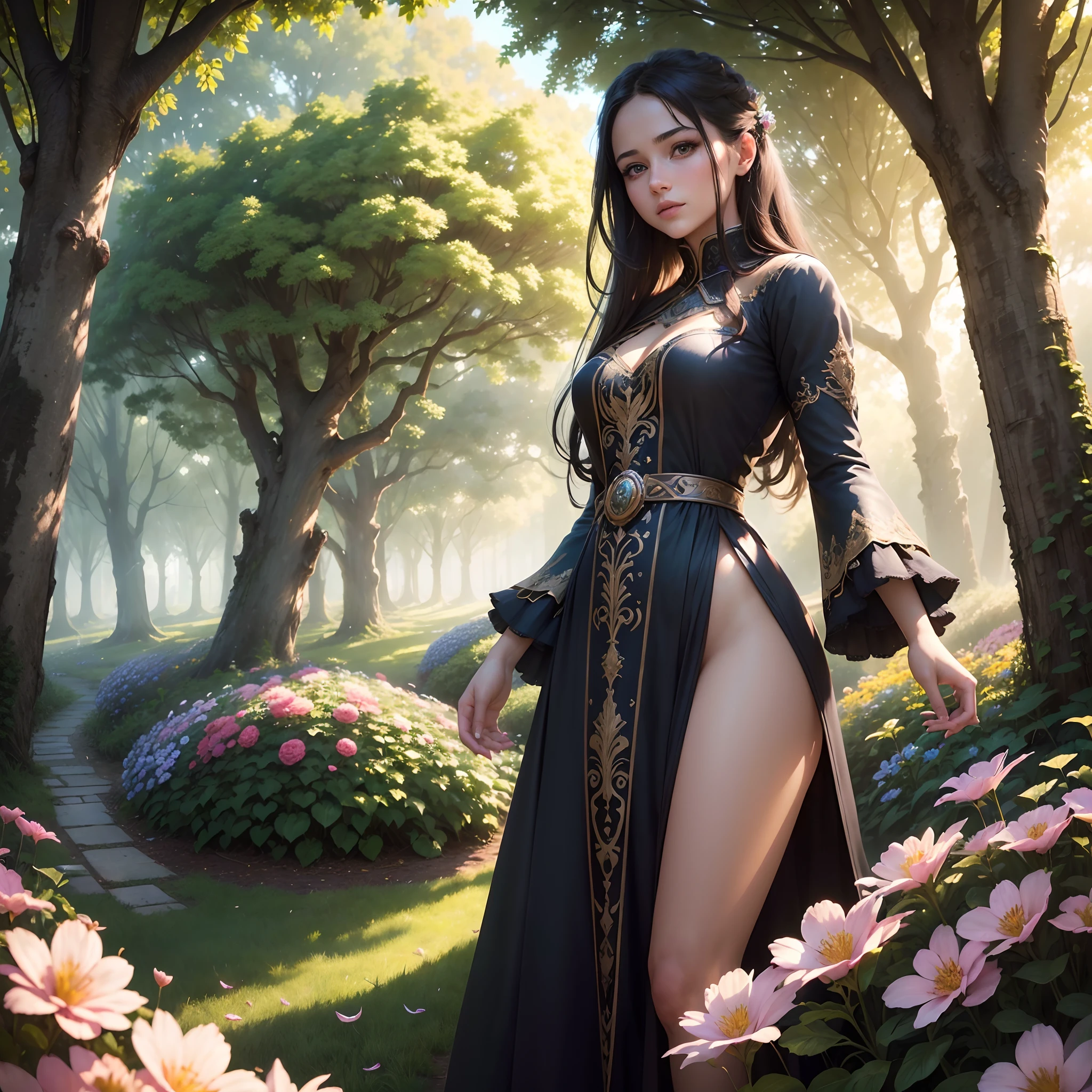 (best quality,4k,8k,highres,masterpiece:1.2),ultra-detailed,(realistic,photorealistic,photo-realistic:1.37),HDR,UHD,studio lighting,ultra-fine painting,sharp focus,physically-based rendering,extreme detail description,professional,vivid colors,bokeh, portraits,landscape,horror,anime,sci-fi,photography,concept artists,A girl in a garden,beautiful detailed eyes,beautiful detailed lips,extremely detailed eyes and face,long eyelashes, unstoppable, vibrant colors, flowing dress, graceful pose, sunlight streaming through trees, soft breeze, enchanting flowers, tranquil atmosphere, ethereal ambience --auto
