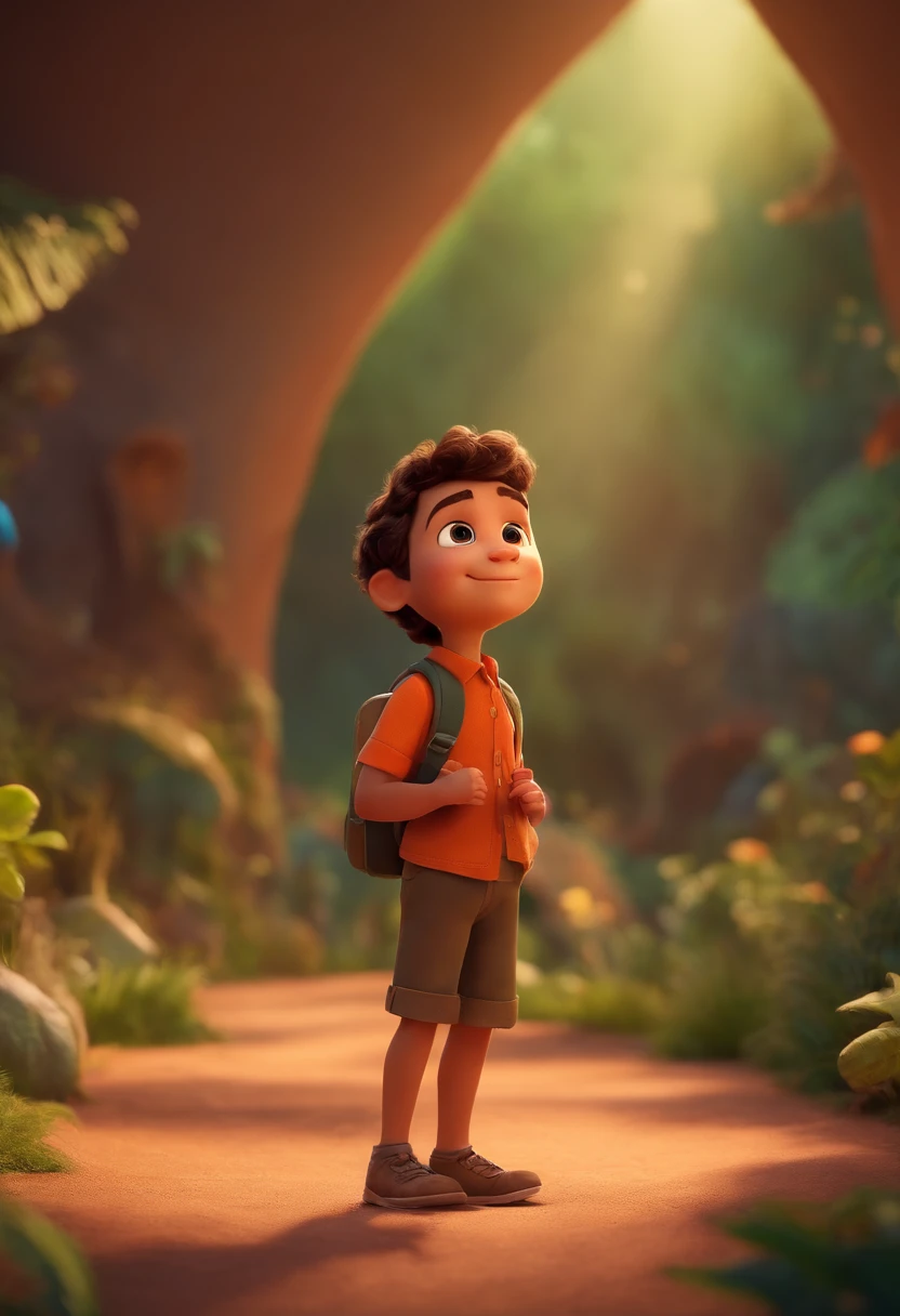 Image of a boy for a story in a YouTube video in Pixar format, He's the little allabester, He's the class leader, He's outgoing, Playful and gets up for a lot of things and likes dinosaurs