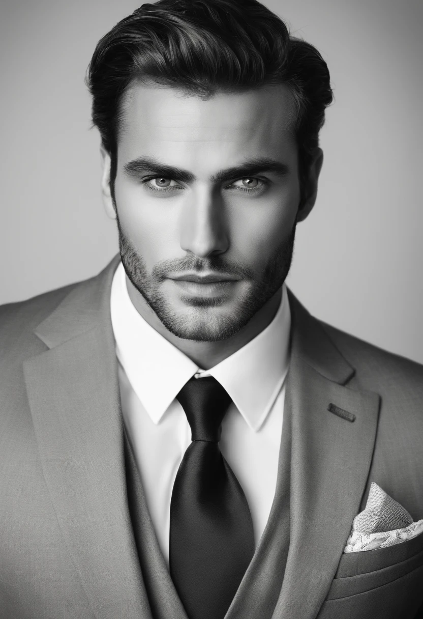 Attractive man in business suit looking straight at camera based on attached image