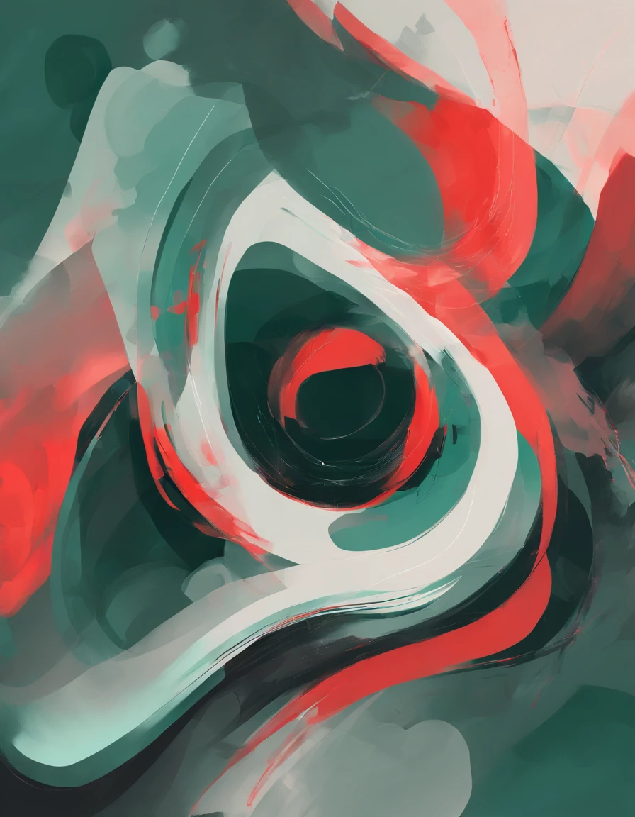 Modern abstract painting, gris, Dark Green, Light Red, Rounded asymmetrical abstract shapes, Harmonious colours, Professional Painting, hiquality, oil painting