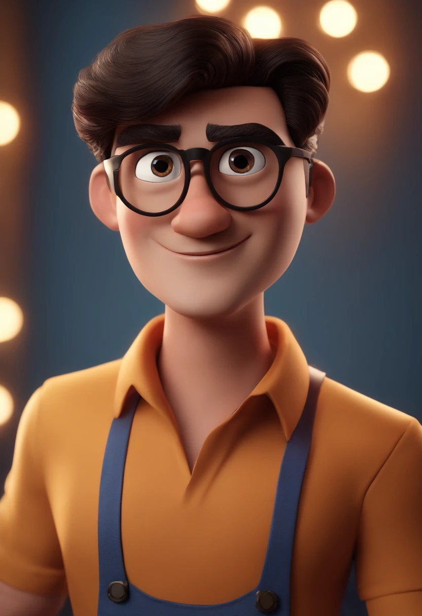 Cartoon character of a man with black glasses and a blue shirt, animation character, Caractere estilizado, animation style rendering, 3D estilizado, Arnold Maya render, 3 d render stylized, toon render keyshot, Personagem 3D, Personagem 3D, 3d rendering stylized, 3 d character render, personagem de desenho animado, Personagem de close up, Pose de personagem, (Estilo Pixar) (master part:1.2) (Bokeh) (best quality) (pele detalhada) (textura detalhada) (8k) (argila) (Cinematic lighting) (foco nítido