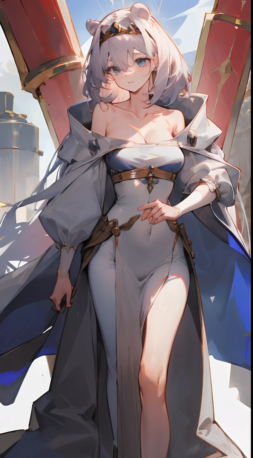 Leakage out of the collarbone,Neck leakage,a queen,tiara crown,cavalier,stand posture,standing straight,Leakage of the arm,Bare-armed,cropped shoulders