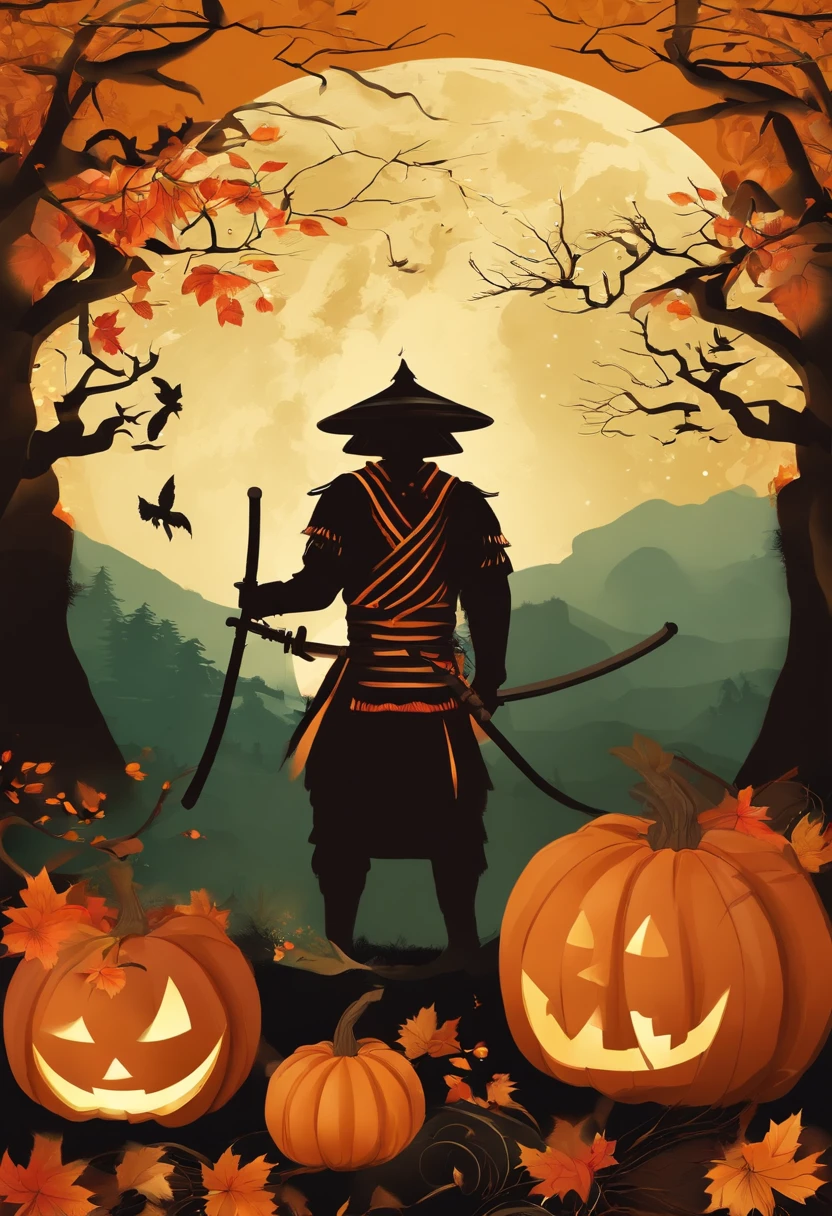 Create an eco-themed Halloween card using the samurai style.