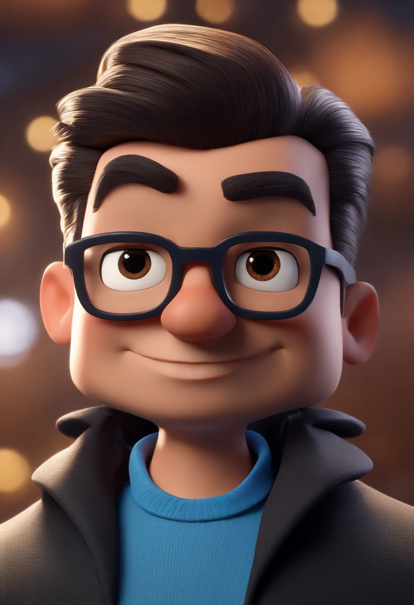 Cartoon character of a man with black glasses and a blue shirt, animation character, Caractere estilizado, animation style rendering, 3D estilizado, Arnold Maya render, 3 d render stylized, toon render keyshot, Personagem 3D, Personagem 3D, 3d rendering stylized, 3 d character render, personagem de desenho animado, Personagem de close up, Pose de personagem, (Estilo Pixar) (master part:1.2) (Bokeh) (best quality) (pele detalhada) (textura detalhada) (8k) (argila) (Cinematic lighting) (foco nítido