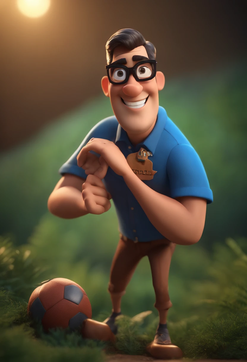 Cartoon character of a man with black glasses and a blue shirt, animation character, Caractere estilizado, animation style rendering, 3D estilizado, Arnold Maya render, 3 d render stylized, toon render keyshot, Personagem 3D, Personagem 3D, 3d rendering stylized, 3 d character render, personagem de desenho animado, Personagem de close up, Pose de personagem, (Estilo Pixar) (master part:1.2) (Bokeh) (best quality) (pele detalhada) (textura detalhada) (8k) (argila) (Cinematic lighting) (foco nítido