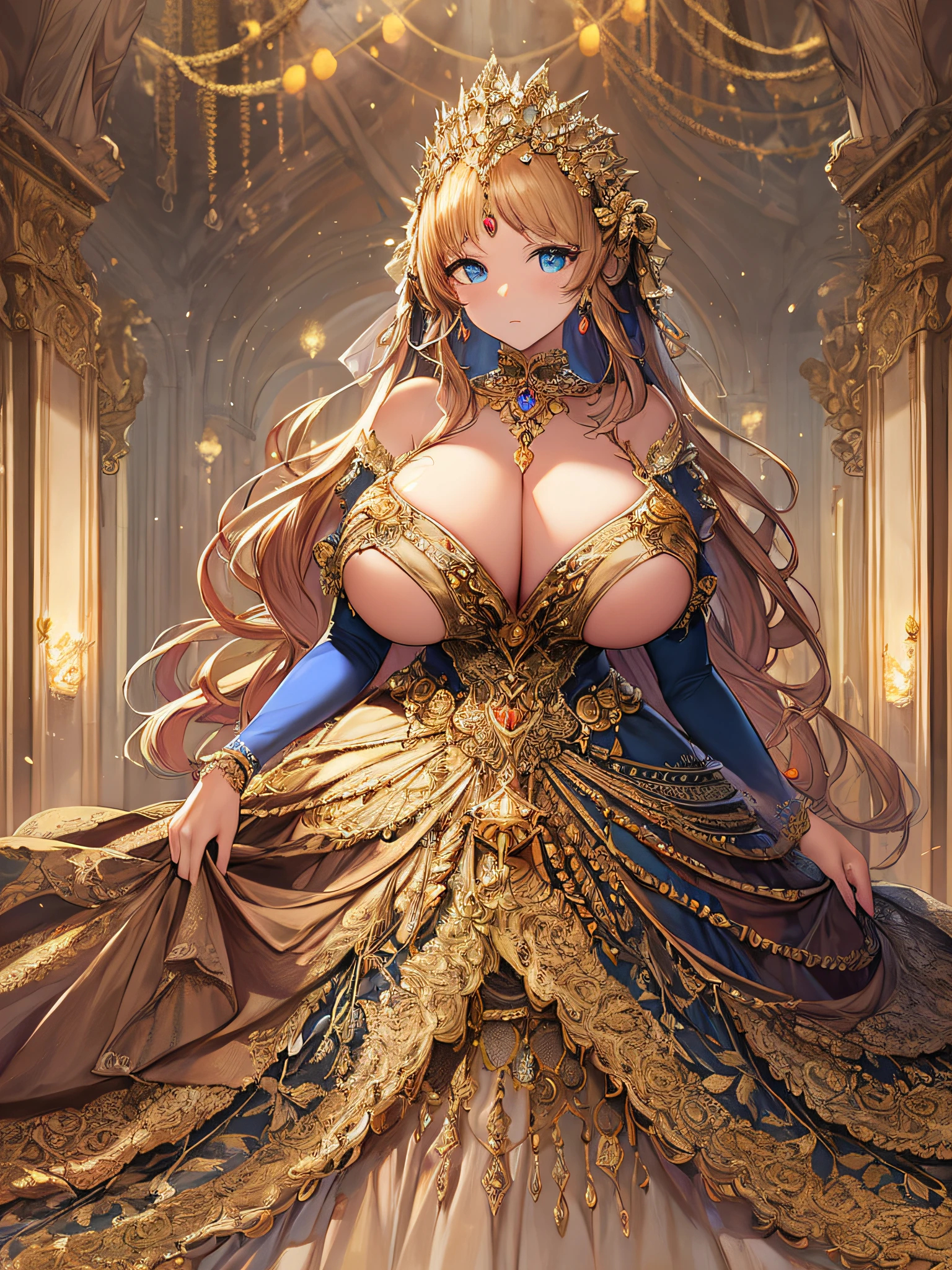best quality, masterpiece, best definition, artwork, super detailed, many details, details, detailed, One princess, full body, full body, gorgeous ball gown, super detailed gorgeous dress,gorgeous long dress,gorgeous dress with many ruffles,gorgeous dress with many bows,gorgeous rococo dress, detailed gorgeous rococo dress,gorgeous rococo dress with bows,ruffles, perfect skin, Very Long Straight Hair,((very gigantic )),whole body,