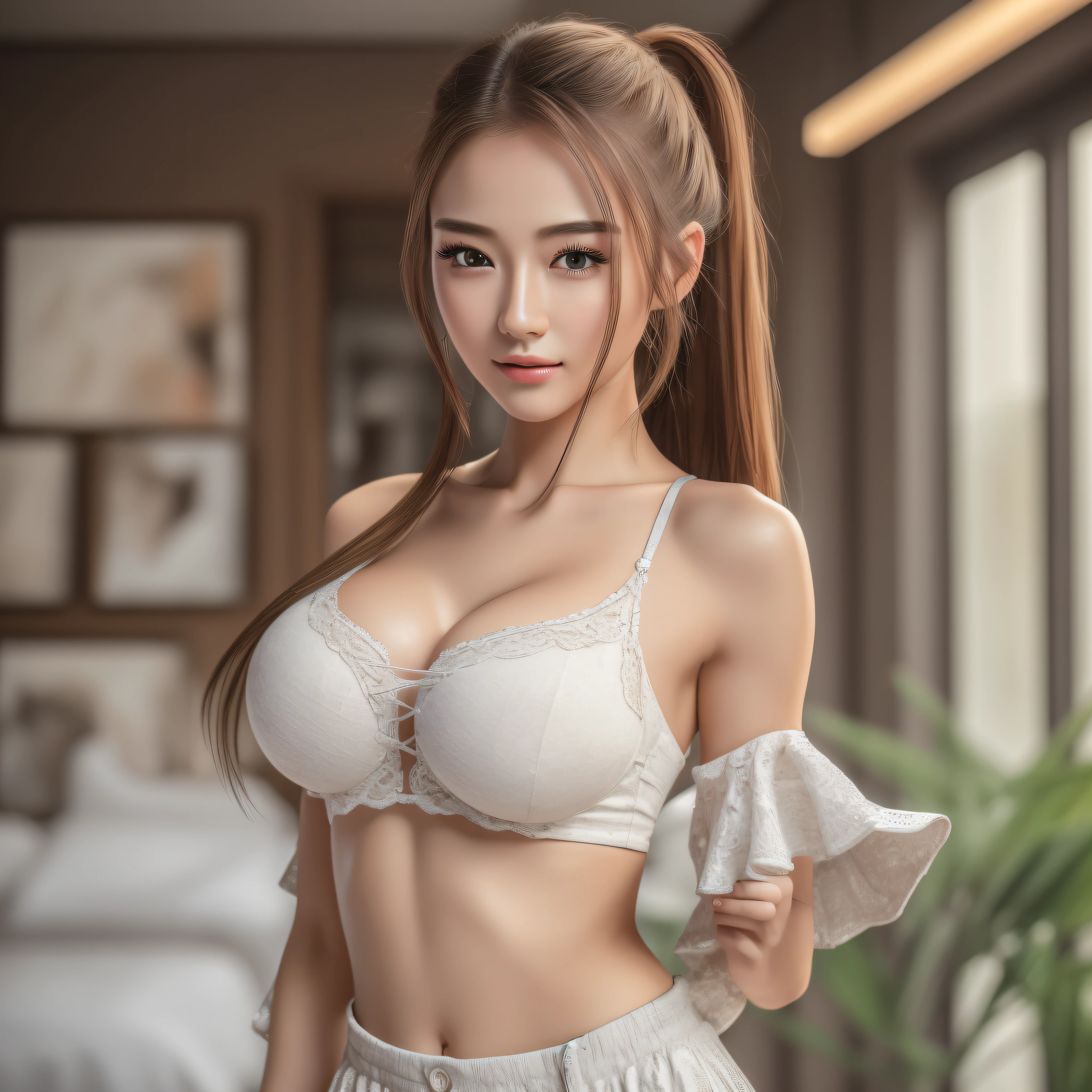 ((Best Quality, 8K, Masterpiece: 1.3)), 1girl, Slim Abs Beauty: 1.3, (Hairstyle Casual, Big Breasts: 1.2), Dress: 1.1, Super Fine Face, Delicate Eyes, Double Eyelids, Smile, Home