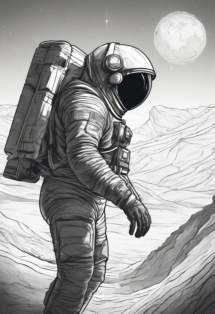 Subject: Astronaut in space.
Composition: Vertical diamond-shaped background.
Resolution: 8K ultra-high definition.
Rendering: Octane render for realistic lighting and materials.
Detailing: High complexity with fine-line stencil tattoo design on the astronaut.
Positioning: Astronaut depicted floating, with a hand reaching up gracefully, parts of the body intersecting the diamond border to create a sense of depth.
Atmosphere: Dark and profound with minimal planetary elements.
Background Gradients: From deep black at the lower part transitioning to a lighter shade towards the top.
Artistic Effects: Strong contrast in shadows and highlights to emphasize emotional depth, wear and tear on the suit, and a cracked helmet visor revealing a skull inside.
Emotional Tone: Conveying a sense of isolation and the mesmerizing pull of the void.