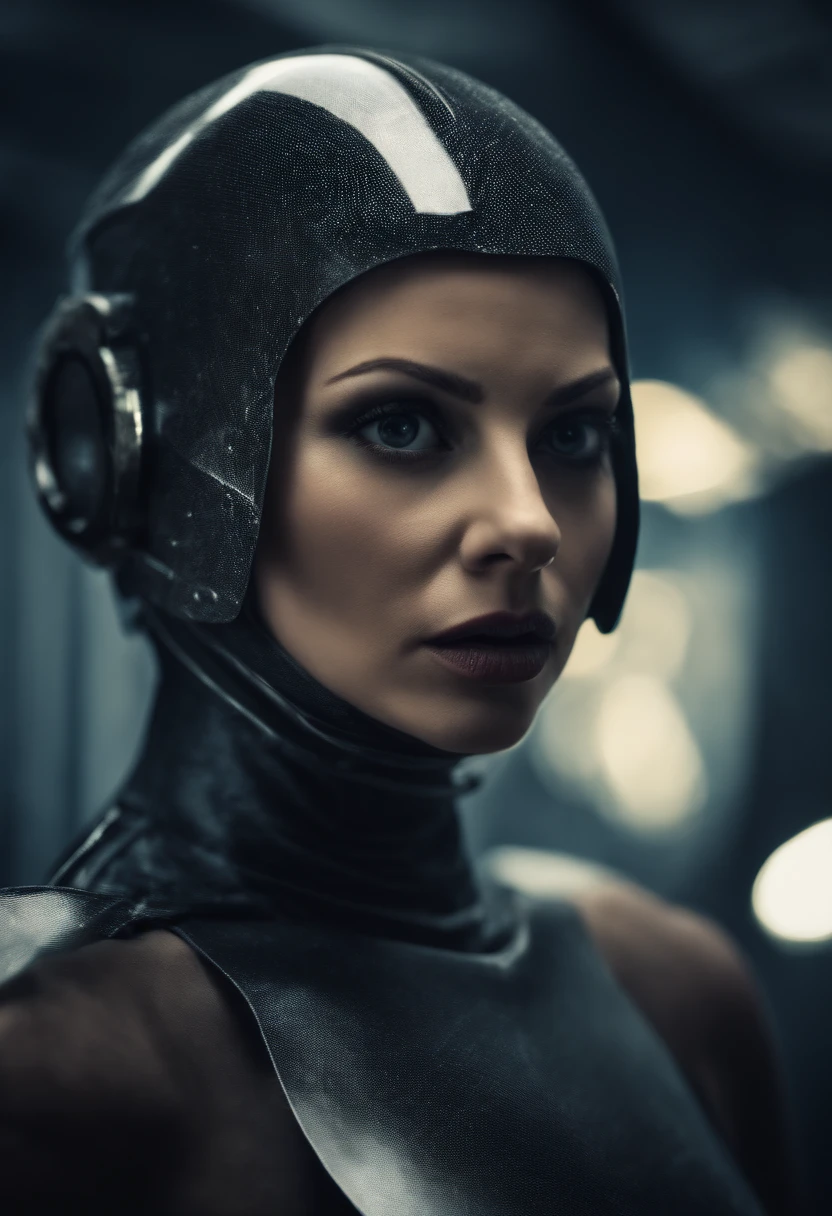 A female android with duct tape on her mouth