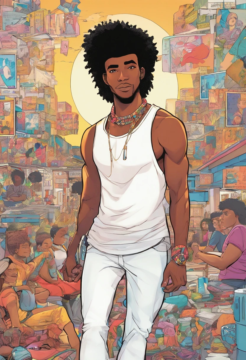 Jovem Negro, com o cabelo Mullet, forte, dizendo: " Eu sou o protagonista"