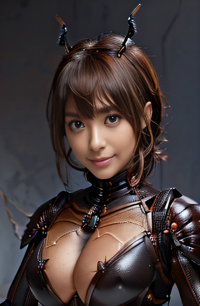 (high resolution,masterpiece,best quality,extremely detailed CG, anime, official art:1.4), realistic, photo, amazing fine details, all intricate, gloss and shiny,awesome many layers, 8k wall paper, 3d, sketch, kawaii, illustration,( solo:1.4), perfect female proportion,villainess, (fusion of dark brown cockroach and lady:1.4), (brown cockroach form lady:1.2), (brown cockroach lady:1.2), (fusion:1.2), (solo:1.4), (evil smile:1.2), muscular, abs, (cockroach brown exoskeleton bio insect suit:1.4), (cockroach brown exoskeleton bio insect armor:1.2), (brown transparency cockroach wing:1.4), (brown cockroach antennae:1.3),