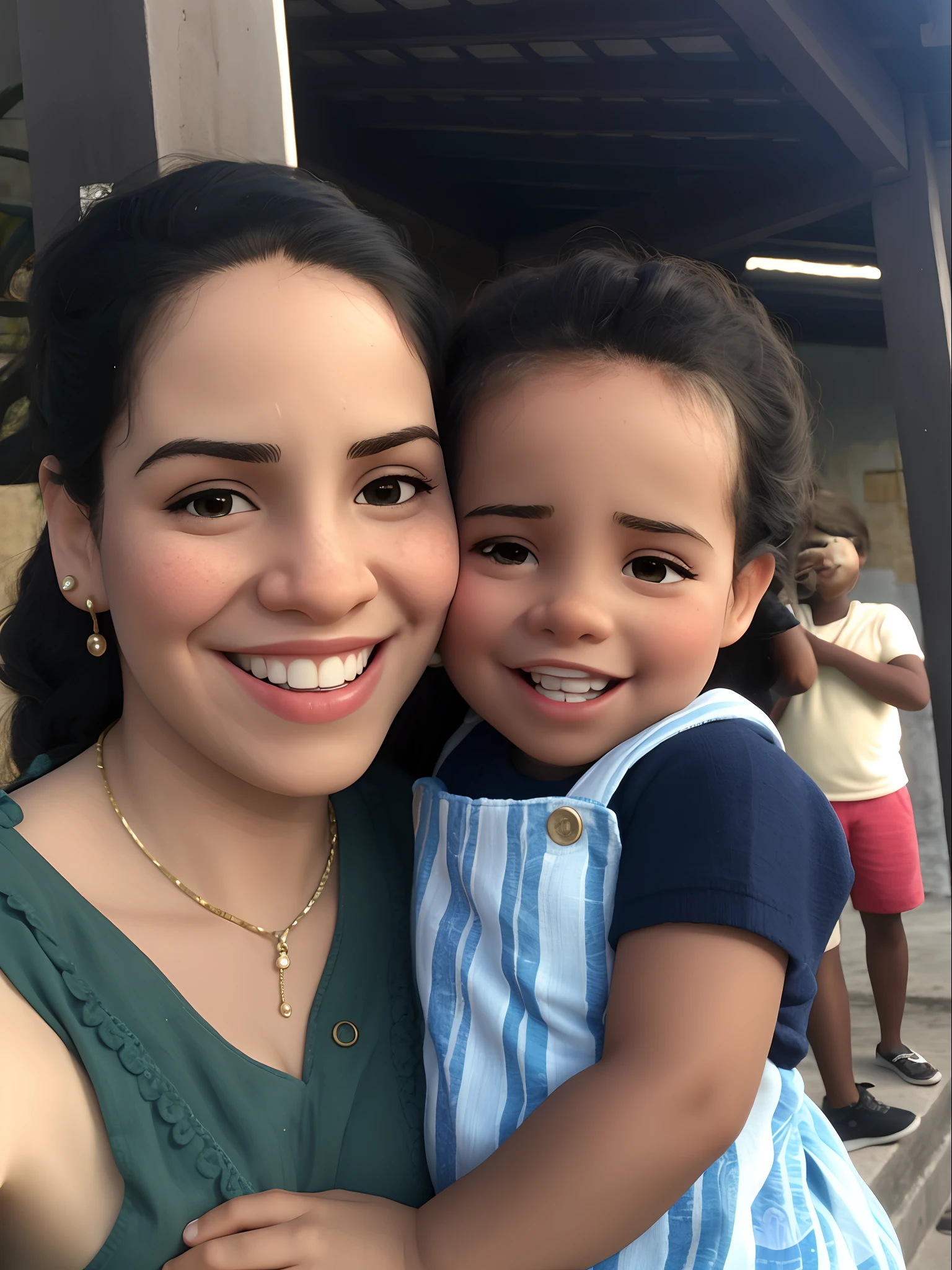Smiling woman holding a baby in her arms outside a building, Mulher de 30 anos de Cuba, 3 5 year brazilian mother, Alanis Guillen, with a kid, Karla Ortiz, imagem de perfil, Mulher de 30 anos, 3 0 anos de idade mulher, both smiling for the camera, Directed by: CeFerí Olivé, Jenna Barton, julia fuentes
