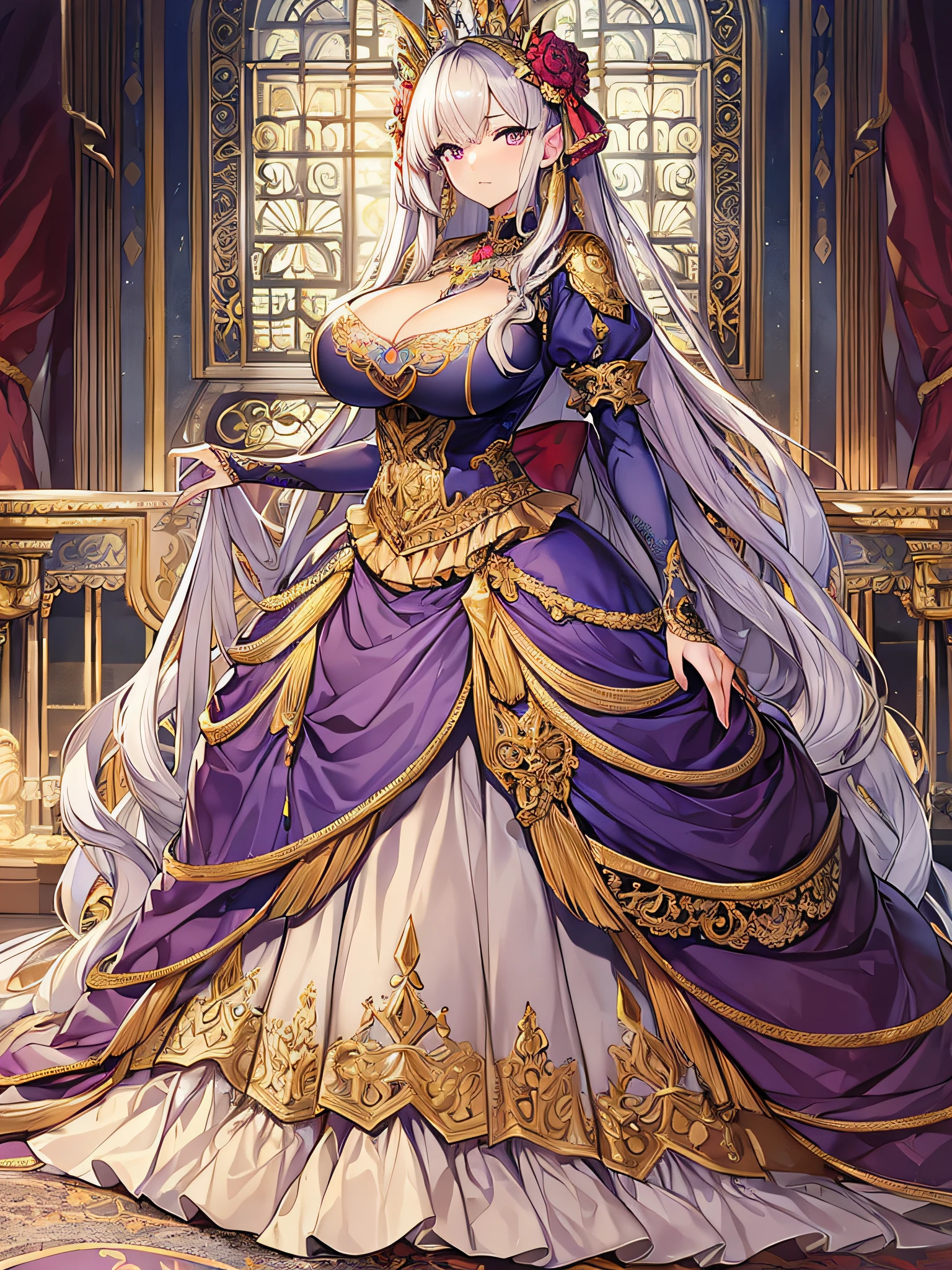 best quality, masterpiece, best definition, artwork, super detailed, many details, details, detailed, One princess, full body, full body, ((very gigantic boobs)),Very Long Straight Hair,gorgeous ball gown, super detailed gorgeous dress,gorgeous long dress,gorgeous dress with many ruffles,gorgeous dress with many bows,gorgeous dress with beautiful embroidery and jeweles, detailed gorgeous dress,gorgeous dress with bows,ruffles, perfect skin,whole body,