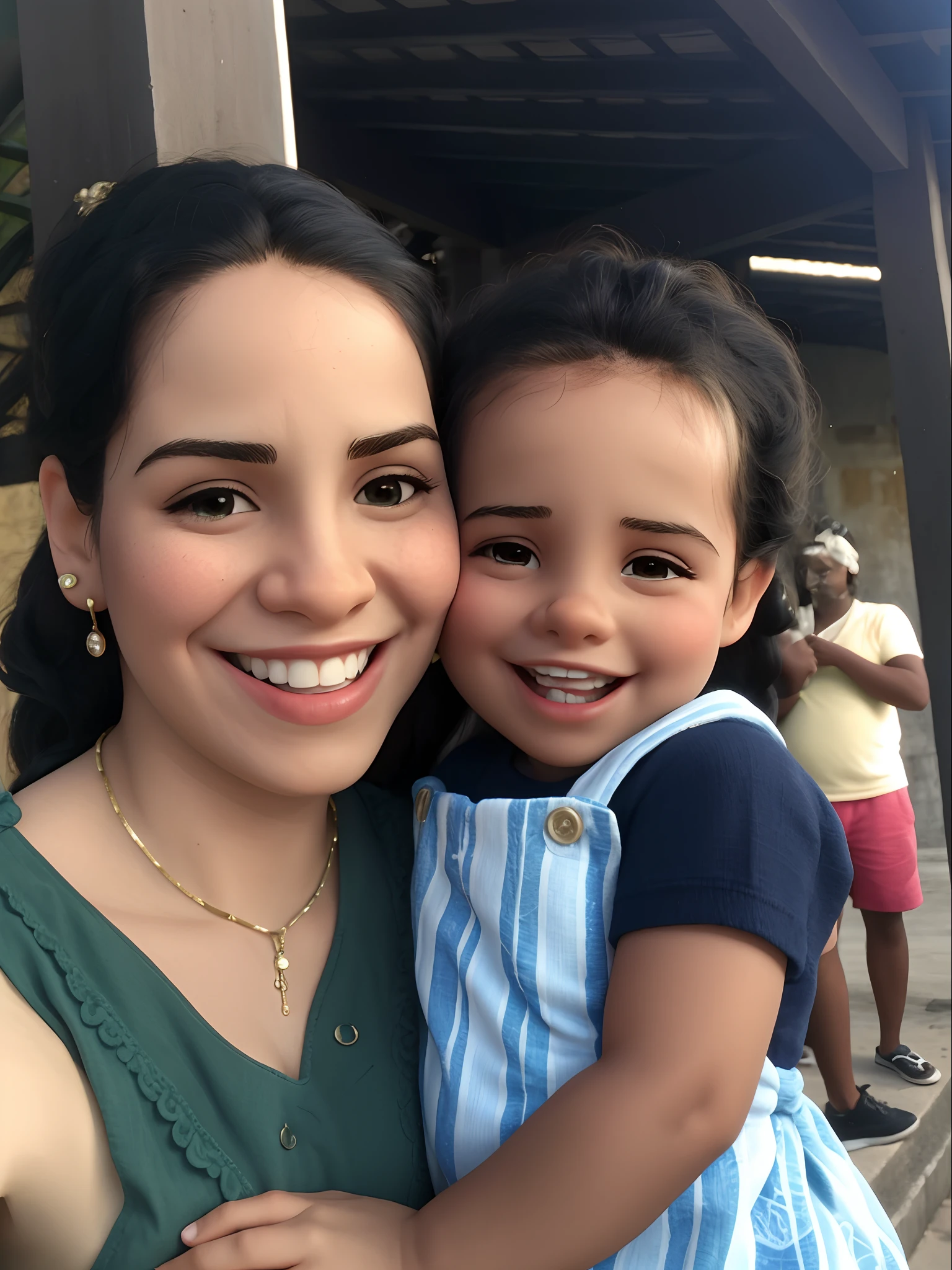 Smiling woman holding a baby in her arms outside a building, Mulher de 30 anos de Cuba, 3 5 year brazilian mother, Alanis Guillen, with a kid, Karla Ortiz, imagem de perfil, Mulher de 30 anos, 3 0 anos de idade mulher, both smiling for the camera, Directed by: CeFerí Olivé, Jenna Barton, julia fuentes