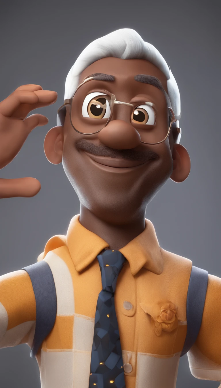 Disney Pixar personagem de desenho animado de um homem negro e uma camisa branca, animation character, Caractere estilizado, animation style rendering, 3D estilizado, Arnold Maya render, 3 d render stylized, toon render keyshot, Personagem 3D, Personagem 3D, 3d rendering stylized, 3 d character render, personagem de desenho animado, Personagem de close up, Pose de personagem, (Estilo Pixar) (master part:1.2) (Bokeh) (best quality) (pele detalhada) (textura detalhada) (8k) (argila) (Cinematic lighting) (foco nítido