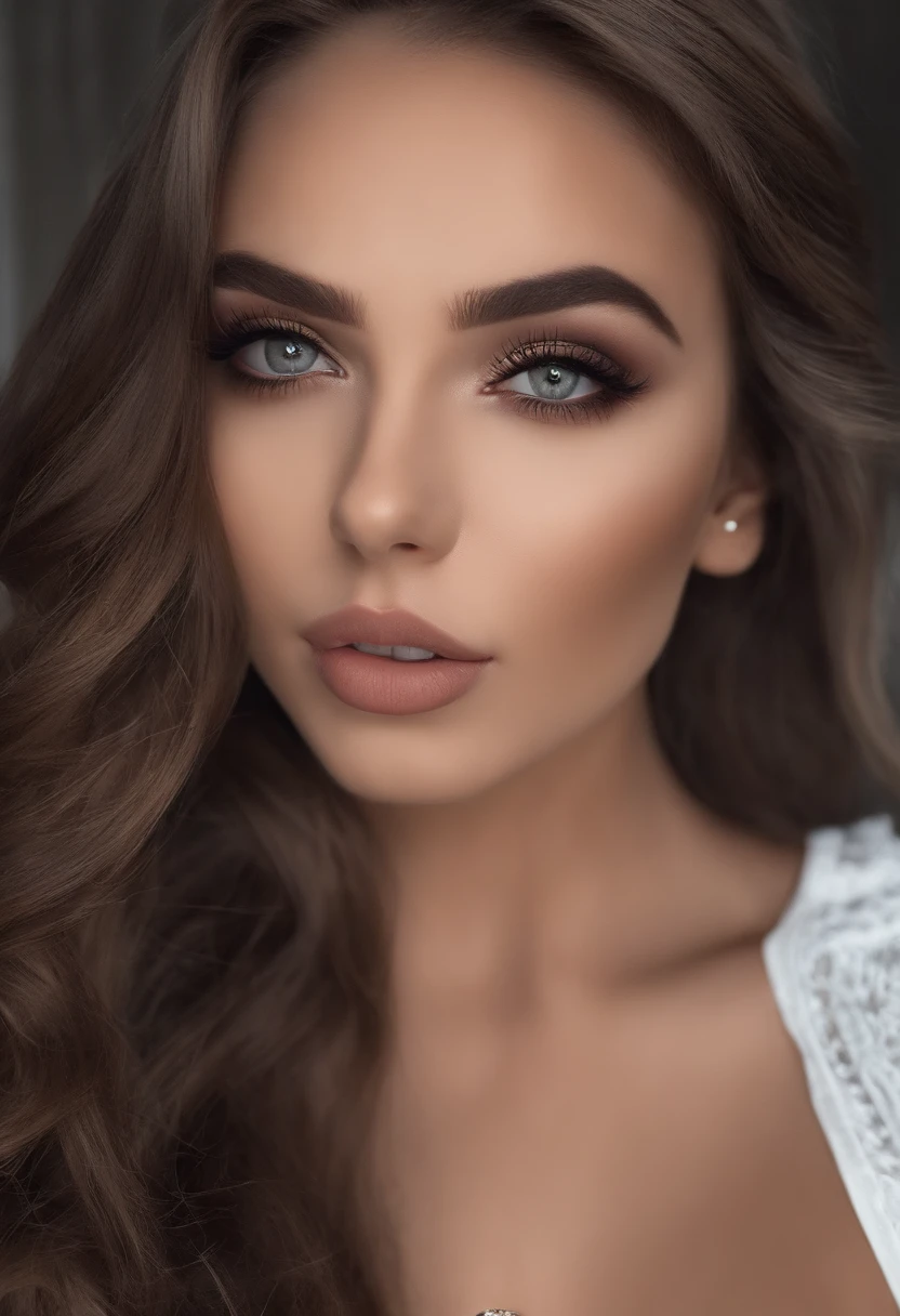 Arafed woman completely , fille sexy aux yeux bruns, ultra realist, Meticulously detailed, Portrait Sophie Mudd, cheveux bruns et grands yeux, selfie of a young woman, Dubai Eyes, Violet Myers, sans maquillage, maquillage naturel, looking straight at camera, Visage avec Artgram, Maquillage subtil, bouche grande ouverte