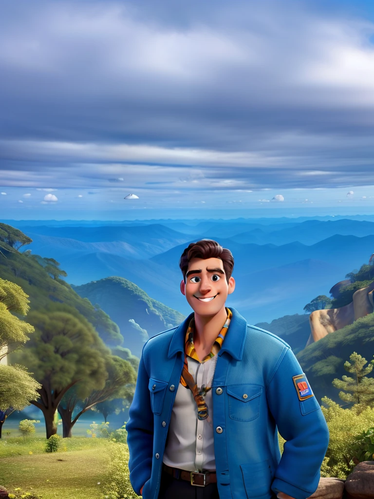 tmasterpiece,a melhor qualidade,Um homem com olhos,head shoot,estilo disney,Standing in the park,Muitos detalhes no rosto