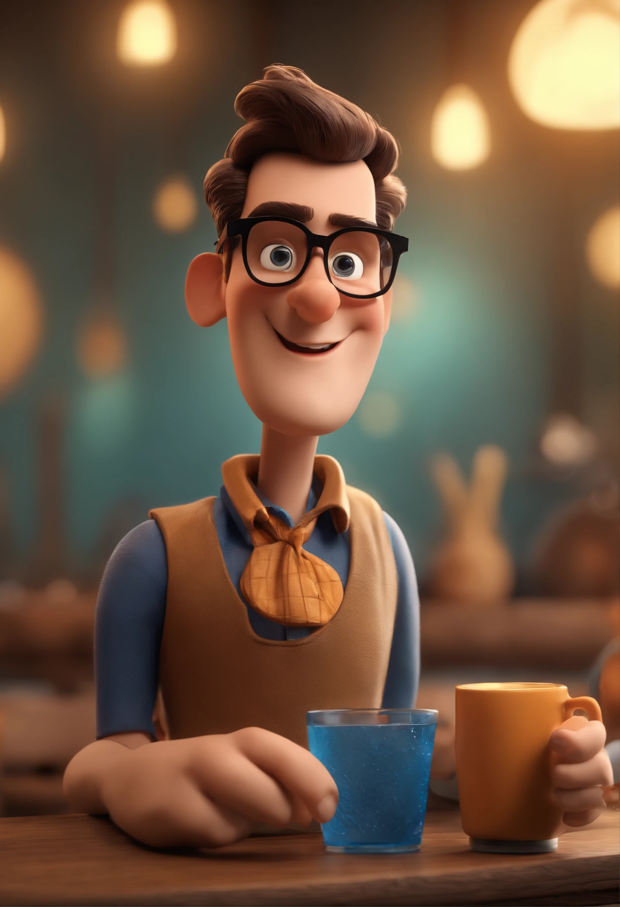 Cartoon character of a man with black glasses and a blue shirt, animation character, Caractere estilizado, animation style rendering, 3D estilizado, Arnold Maya render, 3 d render stylized, toon render keyshot, Personagem 3D, Personagem 3D, 3d rendering stylized, 3 d character render, personagem de desenho animado, Personagem de close up, Pose de personagem, (Estilo Pixar) (master part:1.2) (Bokeh) (best quality) (pele detalhada) (textura detalhada) (8k) (argila) (Cinematic lighting) (foco nítido