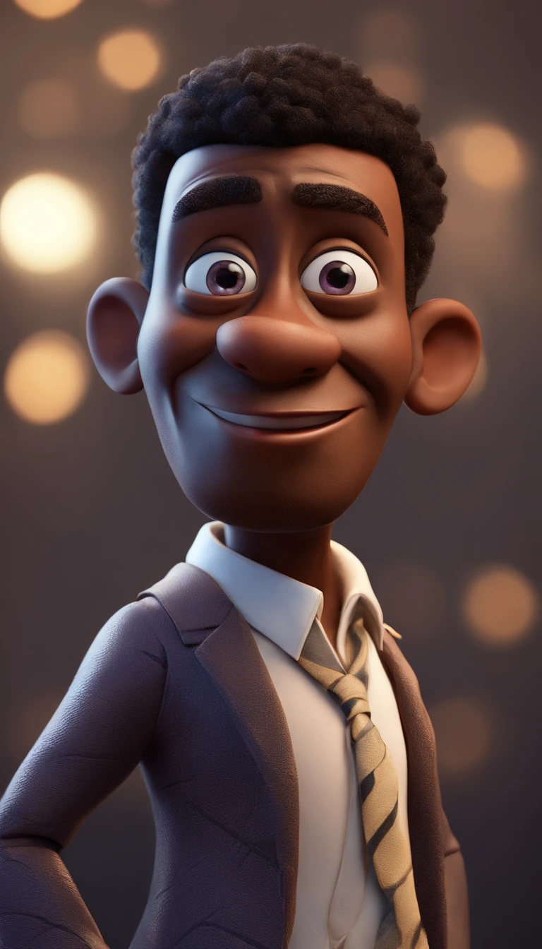 Disney Pixar cartoon character of a black man with a serious face, animation character, Caractere estilizado, animation style rendering, 3D estilizado, Arnold Maya render, 3 d render stylized, toon render keyshot, Personagem 3D, Personagem 3D, 3d rendering stylized, 3 d character render, personagem de desenho animado, Personagem de close up, Pose de personagem, (Estilo Pixar) (master part:1.2) (Bokeh) (best quality) (pele detalhada) (textura detalhada) (8k) (argila) (Cinematic lighting) (foco nítido