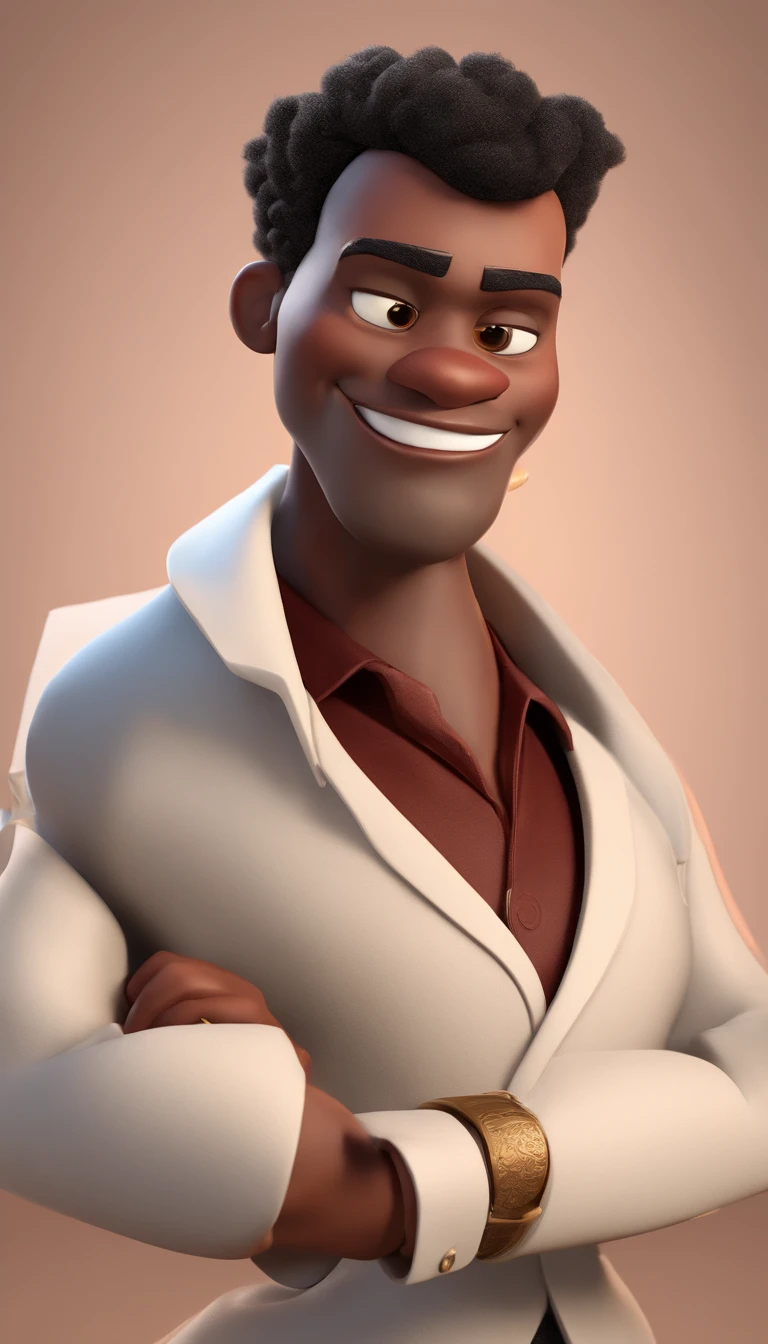 Disney Pixar cartoon character of a black man with a serious face, animation character, Caractere estilizado, animation style rendering, 3D estilizado, Arnold Maya render, 3 d render stylized, toon render keyshot, Personagem 3D, Personagem 3D, 3d rendering stylized, 3 d character render, personagem de desenho animado, Personagem de close up, Pose de personagem, (Estilo Pixar) (master part:1.2) (Bokeh) (best quality) (pele detalhada) (textura detalhada) (8k) (argila) (Cinematic lighting) (foco nítido