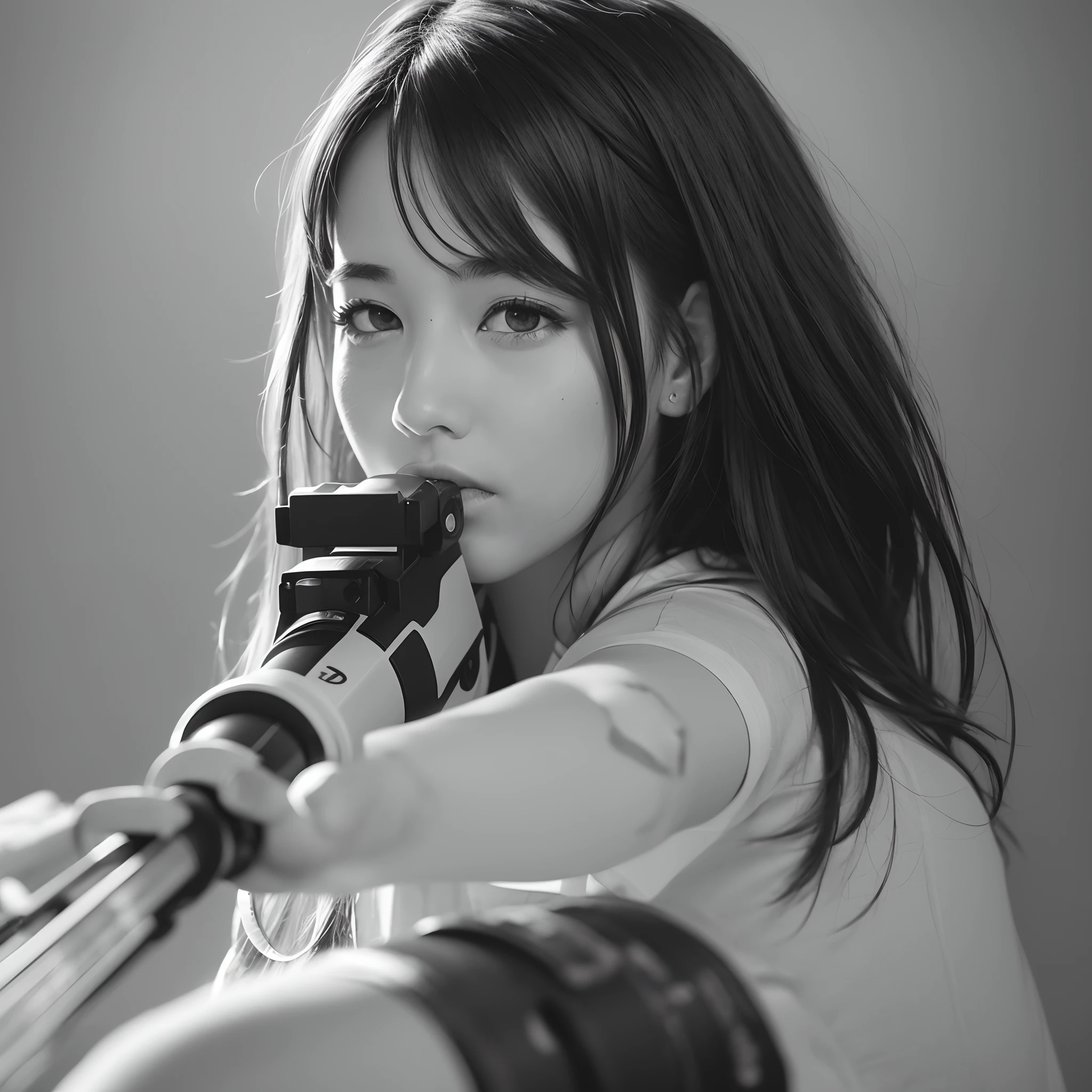 best quality,ultra-detailed,realistic:1.37,portrait,sharp focus,(studio lighting,professional),vivid colors,bokeh,photography,black and white,"intense gaze","focused expression","determined eyes","precise aim",silhouette,target,archery,concentration,precision,motion blur,small details,high contrast,low key,subtle shadows,masterpiece:1.2 --auto