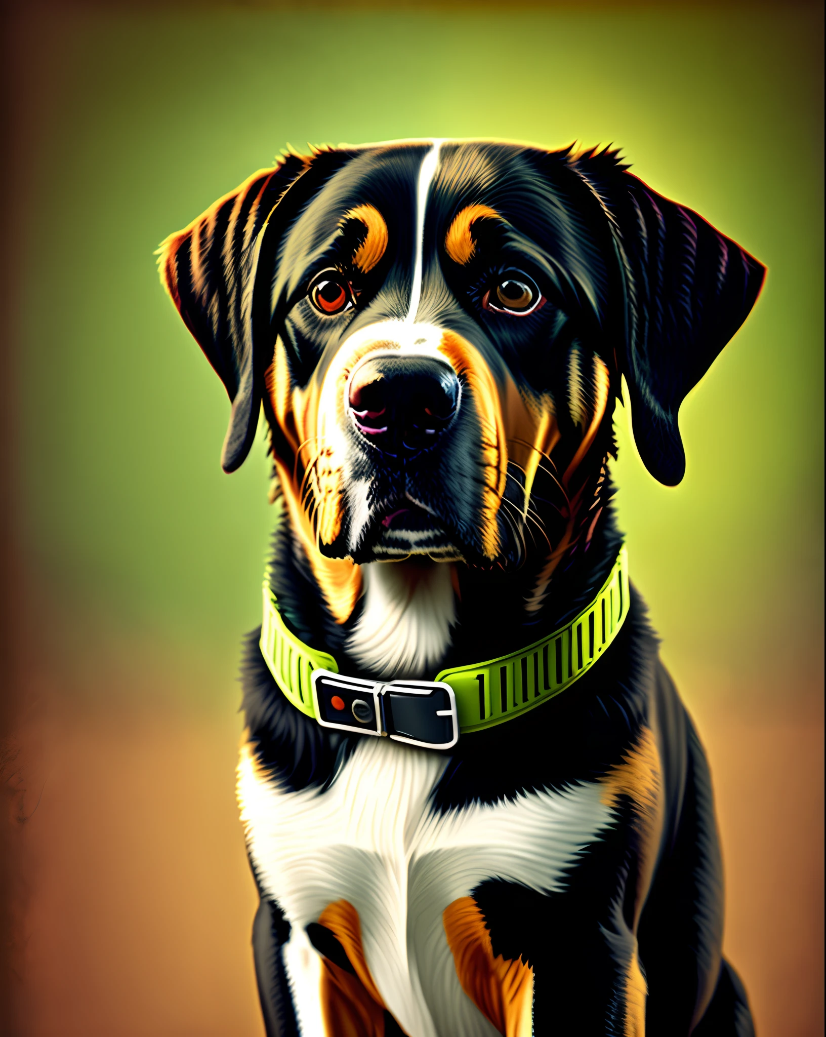 Black Labrador Shepard mix dog with green collar movie poster Pixar