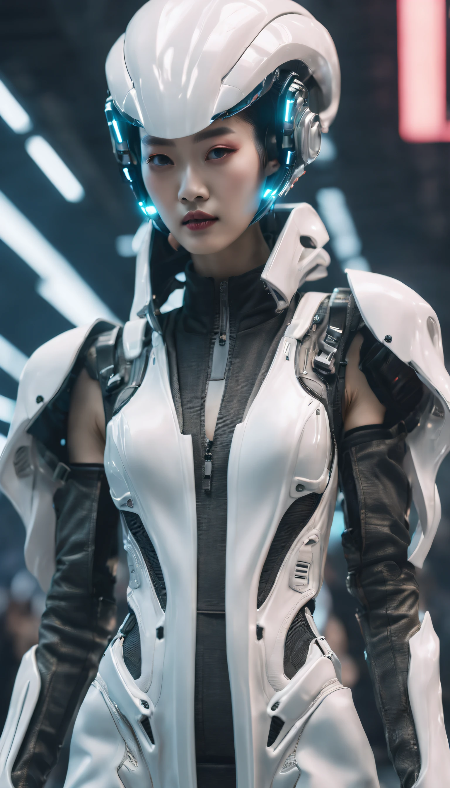 A fashion runway for alien technology , vogue photography , Inspired by Chinese Xianxia and cyberpunk。(Best quality,4K,8K,A high resolution,Masterpiece:1.2), (Realistic,Photorealistic,photo-realistic:1.37).