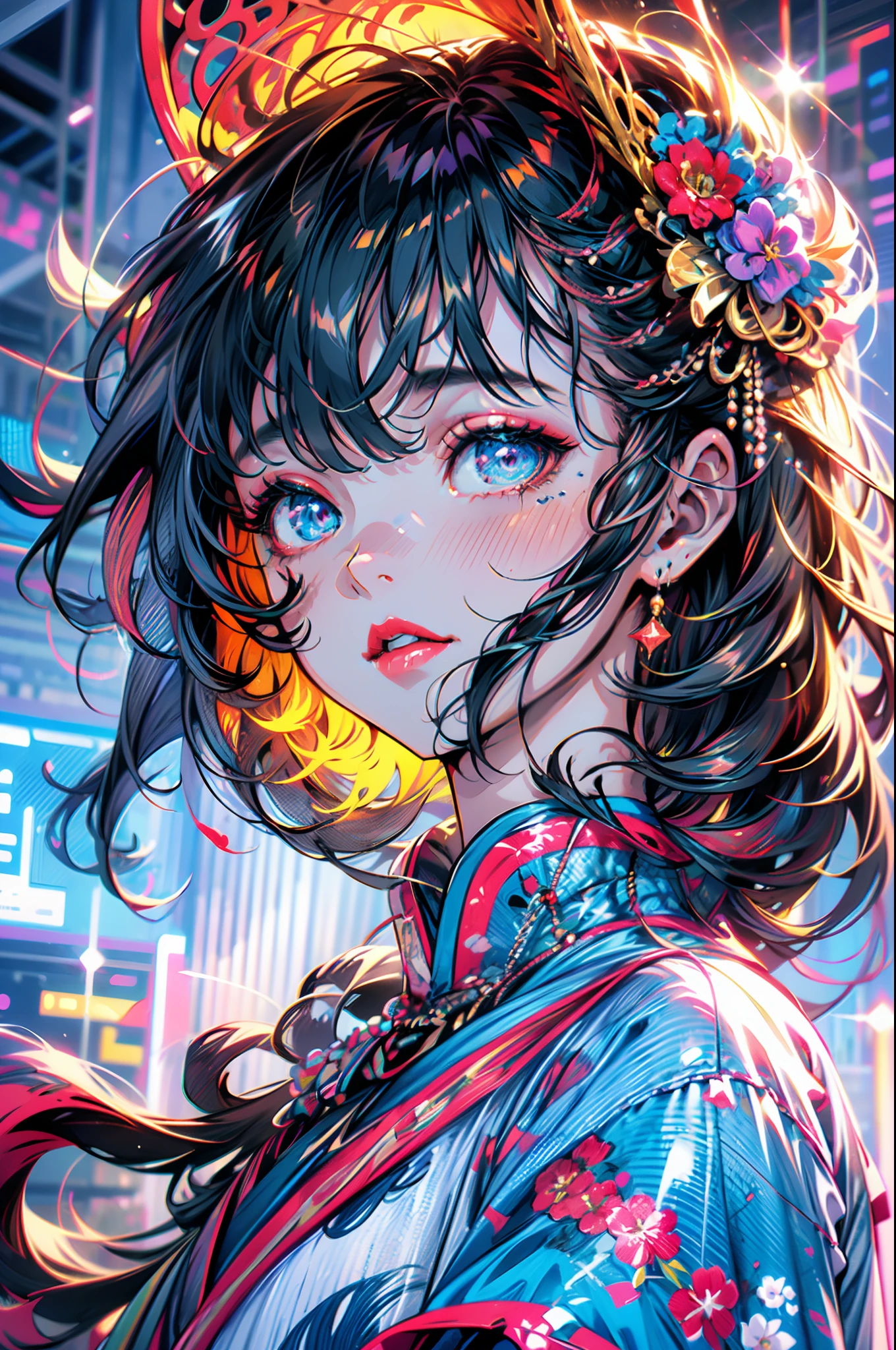 arafed woman in a kimono with flowers on her head, beautiful digital artwork, beautiful digital illustration, beautiful digital painting, gorgeous digital painting, artwork in the style of guweiz, photorealistic anime girl render, smooth anime cg art, beautiful digital art, great digital art with details, stunning digital illustration, detailed digital anime art, render of april, beautiful anime portrait