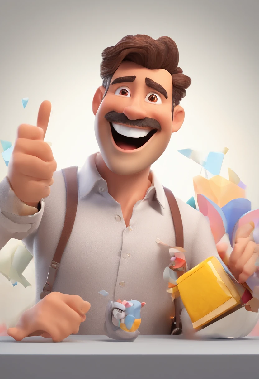 Smiling Man Illustration, sorriso insano, Homem de pele marrom com um sorriso gigante, happily smiling at the camera, sorriso atrevido, he's smiling, sorriso muito grande, Macho sorridente, foto de perfil headshot, rindo sorriso enorme, desenhando no estilo de Arte 3D, c4d, fundo de cor branco puro, estilo disney, estilo pixar render ilustracao Super Detalhe, 8k