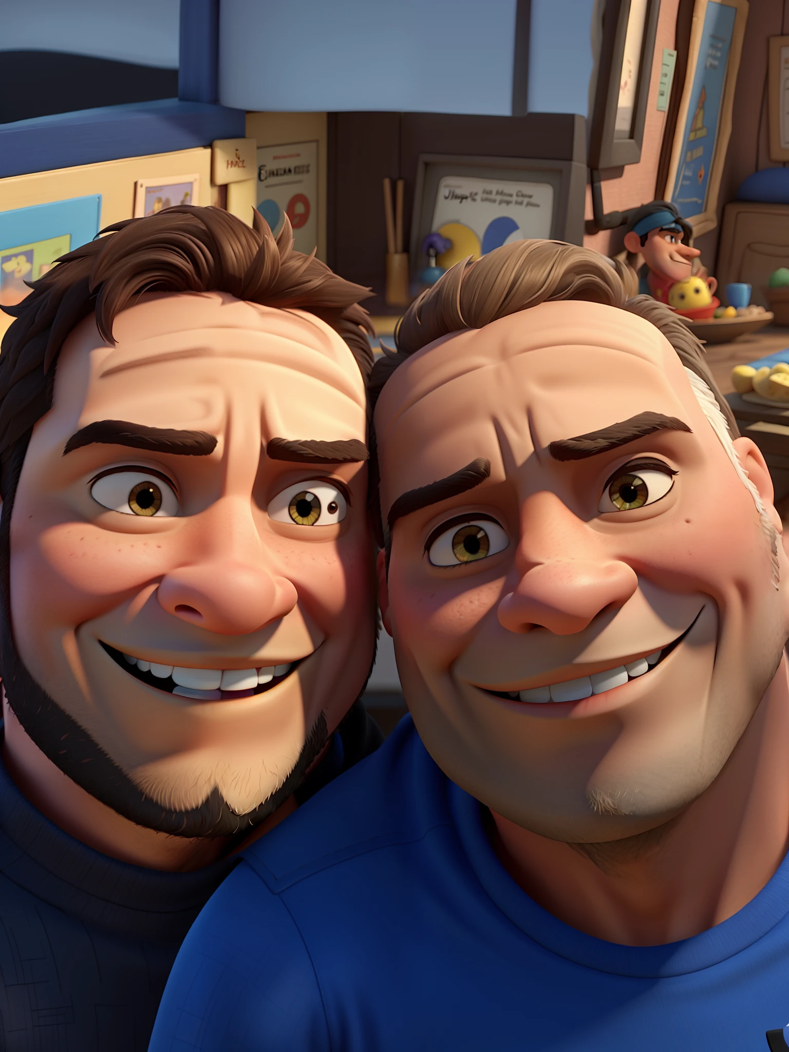 Dois homens fortes estilo disney pixar,
