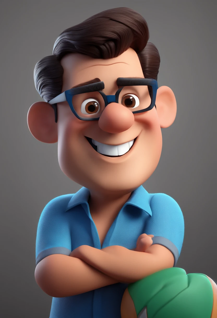 Cartoon character of a man with black glasses and a blue shirt, animation character, Caractere estilizado, animation style rendering, 3D estilizado, Arnold Maya render, 3 d render stylized, toon render keyshot, Personagem 3D, Personagem 3D, 3d rendering stylized, 3 d character render, personagem de desenho animado, Personagem de close up, Pose de personagem,  (Estilo Pixar) (master part:1.2) (Bokeh) (best quality) (pele detalhada) (textura detalhada) (8k) (argila) (Cinematic lighting) (foco nítido