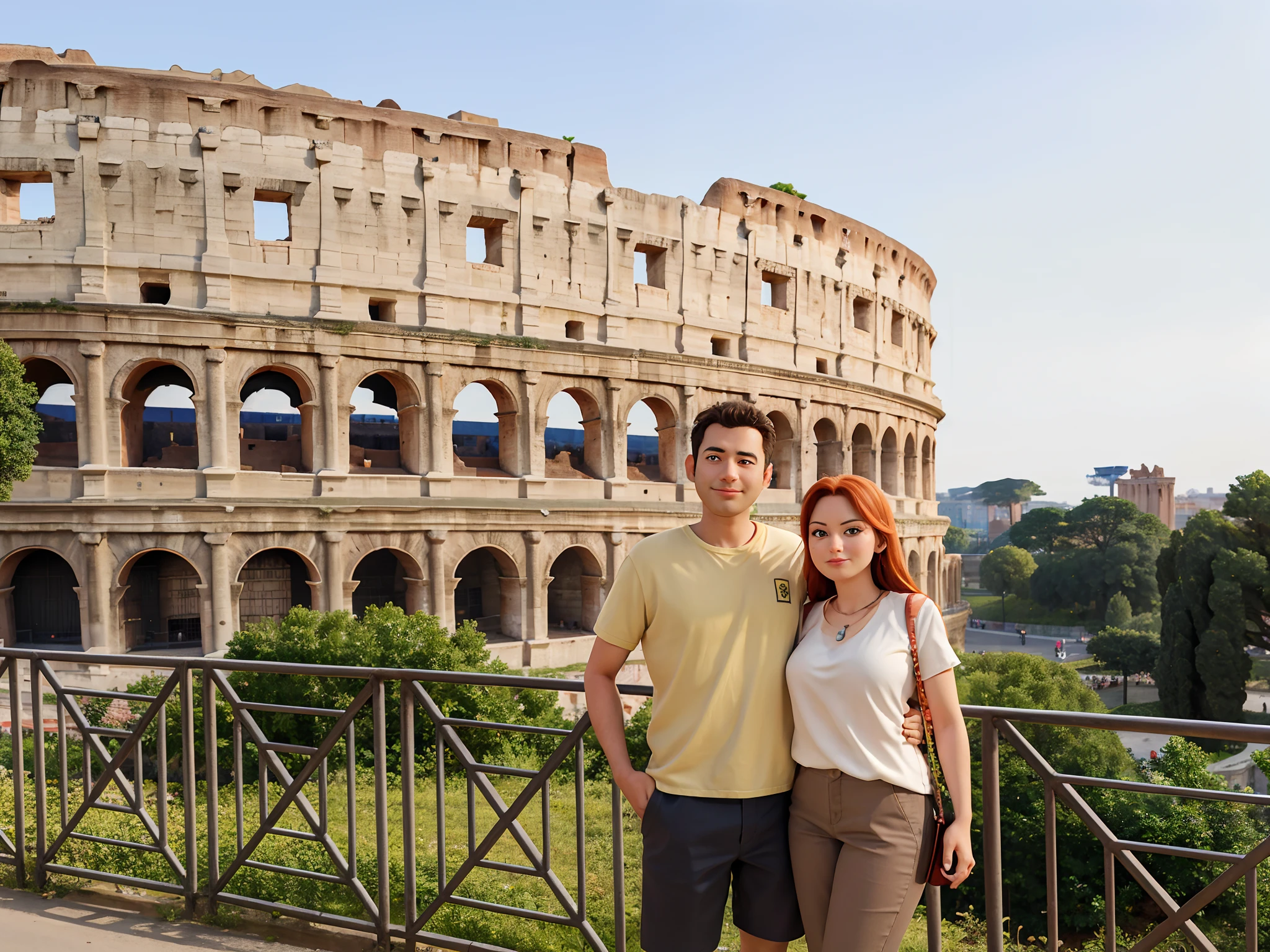 arafed couple standing in front of a large building in a city, in the colosseum, rome in background, rome backdrop, colosseum, coliseum of rome, rome, colosseo, roman coliseum, in a coliseum, roma, coliseum backdrop, tourists in background, former gasometer in rome, coliseum, photo taken in 2 0 2 0