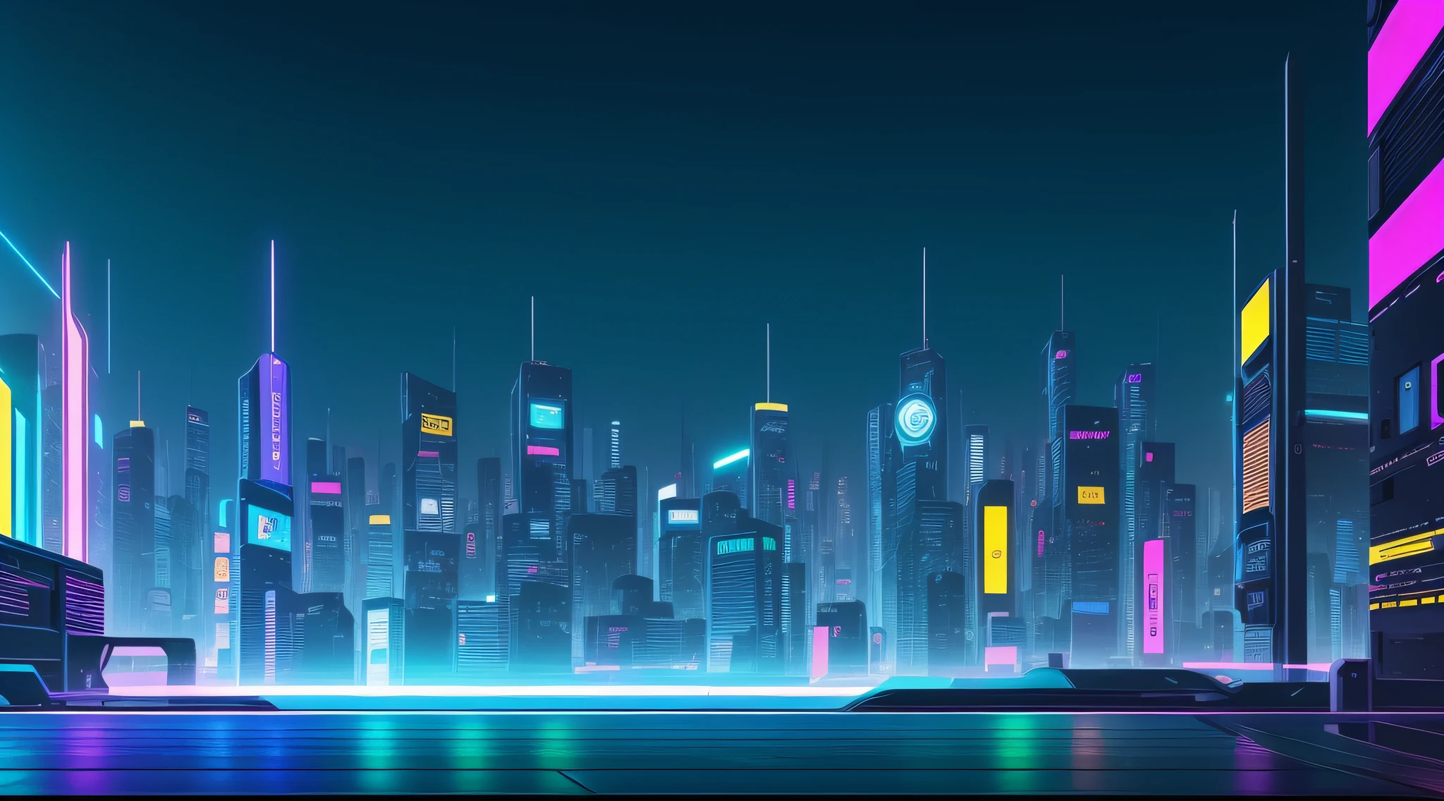 Create a Cyberpunk Horizontal Screensaver with a Digital Graphic Designer Tablet. Paleta de cores azul e amarelo. 16:9 --auto