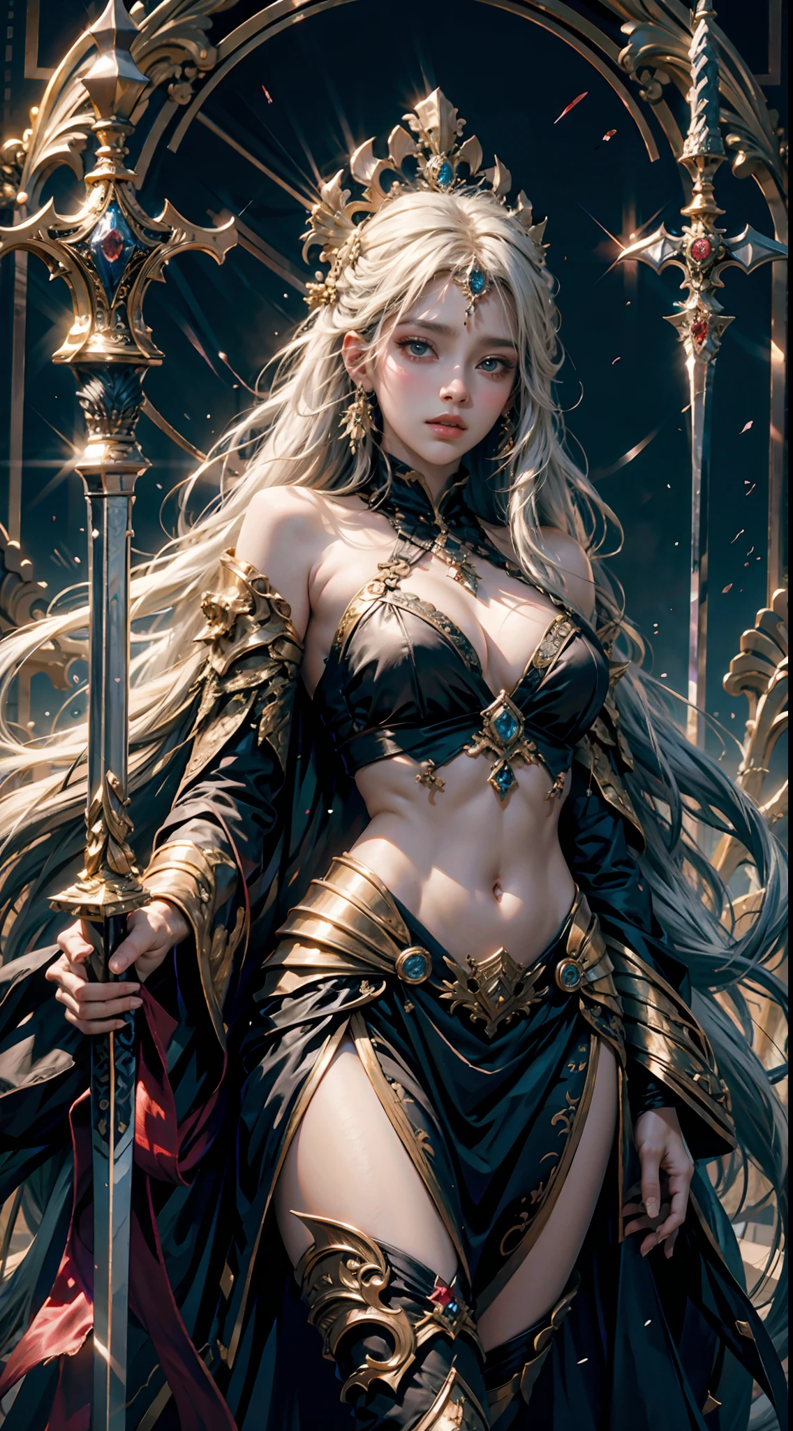 official art, unity 8k wallpaper, ultra detailed, beautiful and aesthetic, High quality, beautiful, masterpiece, best quality,
1 queen,sword , (zentangle, mandala, tangle, entangle:0.6)
