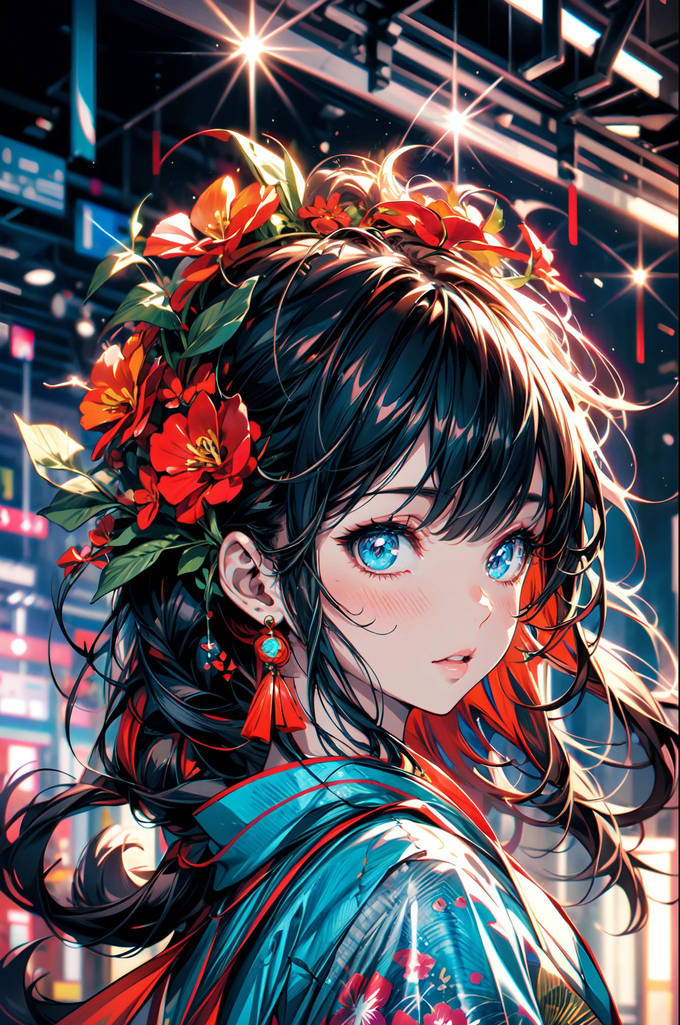 arafed woman in a kimono with flowers on her head, beautiful digital artwork, beautiful digital illustration, beautiful digital painting, gorgeous digital painting, artwork in the style of guweiz, photorealistic anime girl render, smooth anime cg art, beautiful digital art, great digital art with details, stunning digital illustration, detailed digital anime art, render of april, beautiful anime portrait