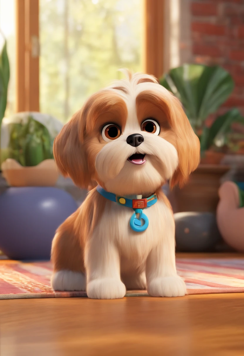 Lihasa apso, texto "AMY" extremely high-resolution, 3D Animation Poster Style, Magia da Disney Pixar, Estilo Disney Pixar, Disney Animation, 3D animation style, Disney Pixar rendering