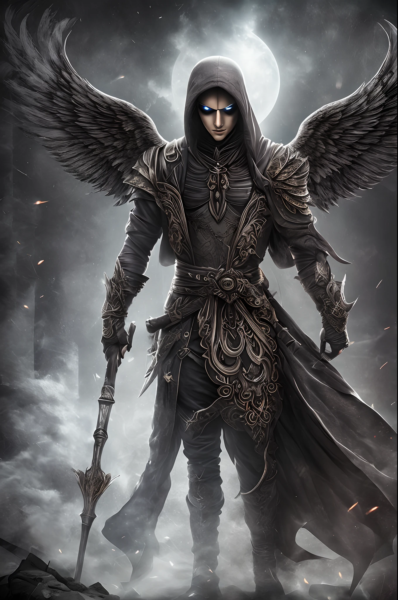 Male shadow with wings, angelic style