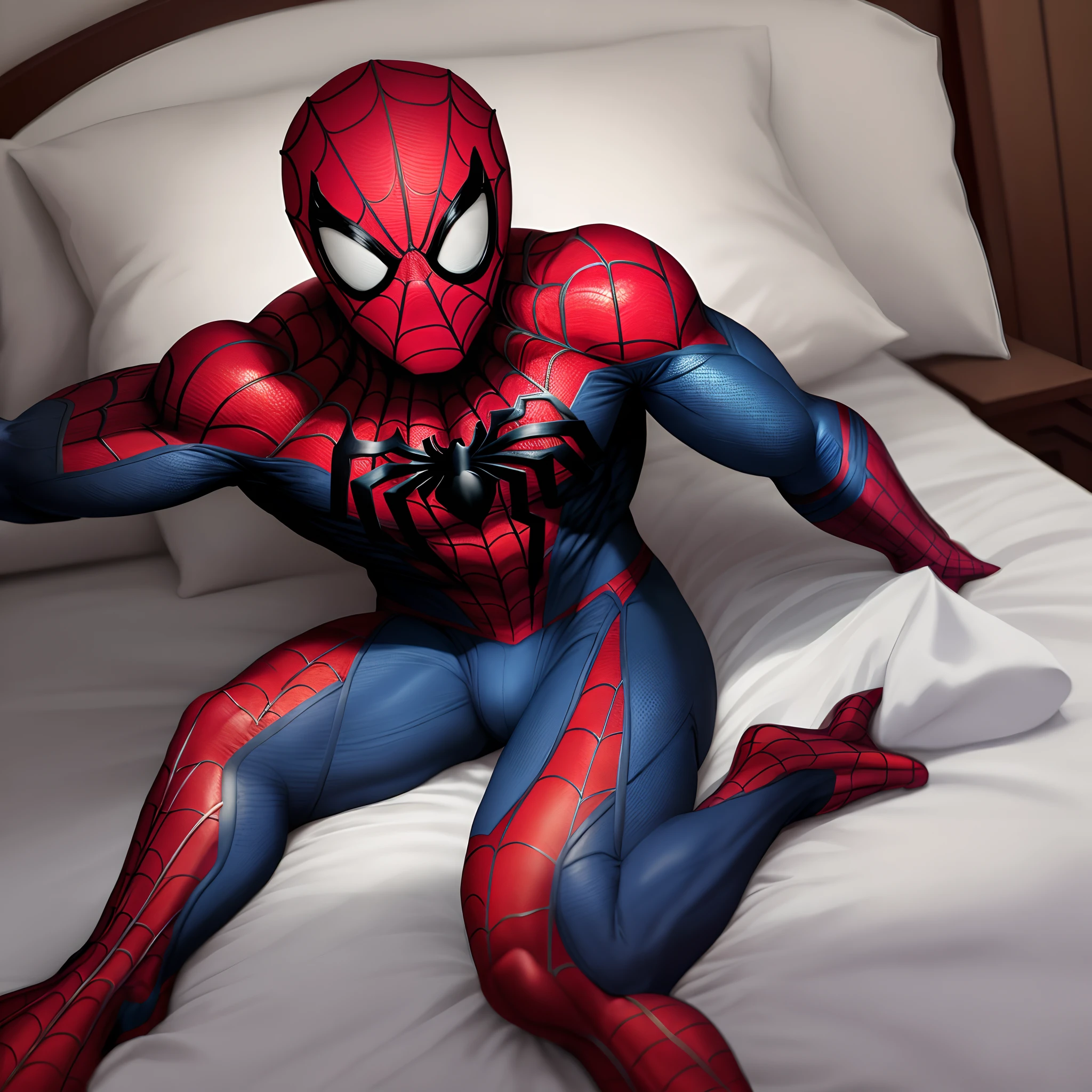 spiderman in a bed