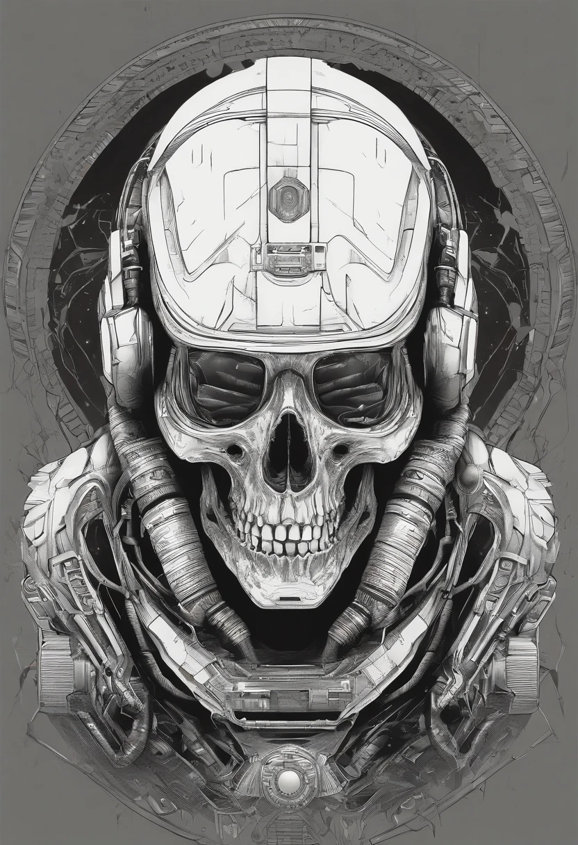 Pencil sketch of (AstronautInSpace), (elegant fine-line stencil tattoo design:1.2), (floating with hand extended gracefully upwards), (detailed space suit with subtle wear and tear:1.2), (Vertical diamond-shaped gradient background from deep black to lighter grey:1.1), (Body parts subtly extending beyond the diamond border), minimalistic planetary elements, (Cracked helmet visor revealing a skull inside), atmospheric lighting, Cinematic composition, Concept art, Digital illustration, Detailed, Inspired by the works of H.R. Giger, Moebius, and Chris Foss, Utilizing natural light effects, 4K resolution, High detail focus on ((Skull visible through visor)), (Eyes depicting the void:1.3), dimly lit, (Conveying the profound emotion of isolation).