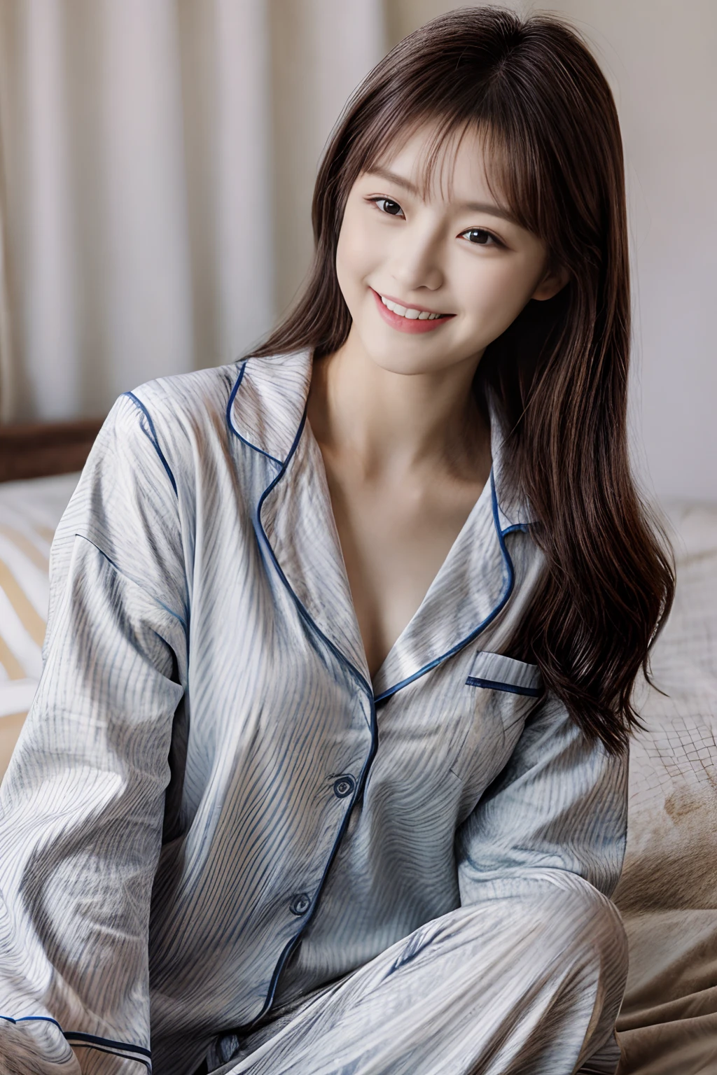 (20 Years Old Beautiful Korean Woman:1.1),(Kpop Idol、mix)、(Caucasian and Mixed)、Western Facial Features、The ultra -The high-definition、(8K、Raw photography、Best Quality、masutepiece:1.2)、Large bust、((Realistic ))、Attractive eyes、(50mm Sigma f / 1.4 ZEISS Lenses、F1.2、1 / 800 sec、ISO 100、a picture:1.1)、(curly hair+Brown hair+Blunt bangs:1.2)、(realisitic:1.4)、bokeh dof、sharp、(Photorealsitic)、Live action photos、独奏、top-quality、Very beautiful face、Very beautiful eyes、beatiful detailed eyes、Floating hair、(8K、Raw photography、top-quality、masterpiece:1.2)、(reallistic、Photorealsitic:1.37)、The ultra -The high-definition、1 girl in、cute little、独奏、(A smile:1.1)、(Closed)、Colossal tits、beautidful eyes、cleavage on the chest、perfect bodies、Perfect fingers、profetional lighting、goddess of Japan、A sexy、gravure、Detailed face and skin texture、A detailed eye、Raw photo、a 20 yo woman、((naked pajama:1.2、green pajamas、pantiy))、(Open your clothes:1.2)、(living room)、乃木坂アイドル、韓国アイドル、Japan idle、sideshot