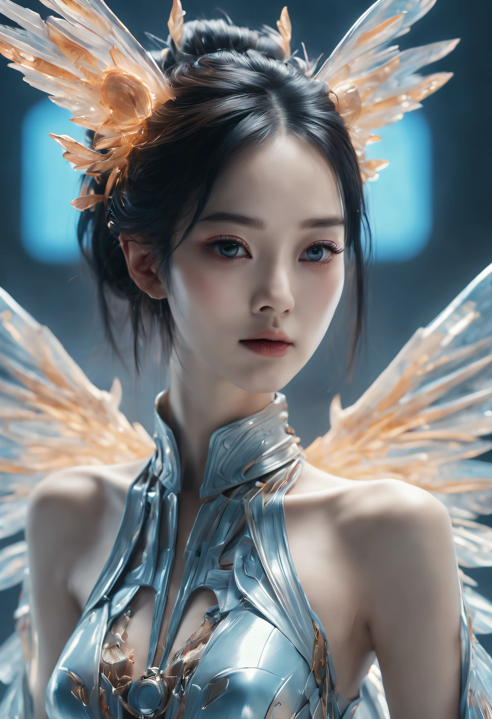 Optimal image, (8K, RAW photo, Realistic), Delicate and delicate brushstrokes and gorgeous and dynamic painting techniques, A full-body photo of a fashion model,A fashion runway for alien technology , vogue photography , Inspired by Chinese Xianxia and cyberpunk。(Best quality,4K,8K,A high resolution,Masterpiece:1.2), (Realistic,Photorealistic,photo-realistic:1.37).