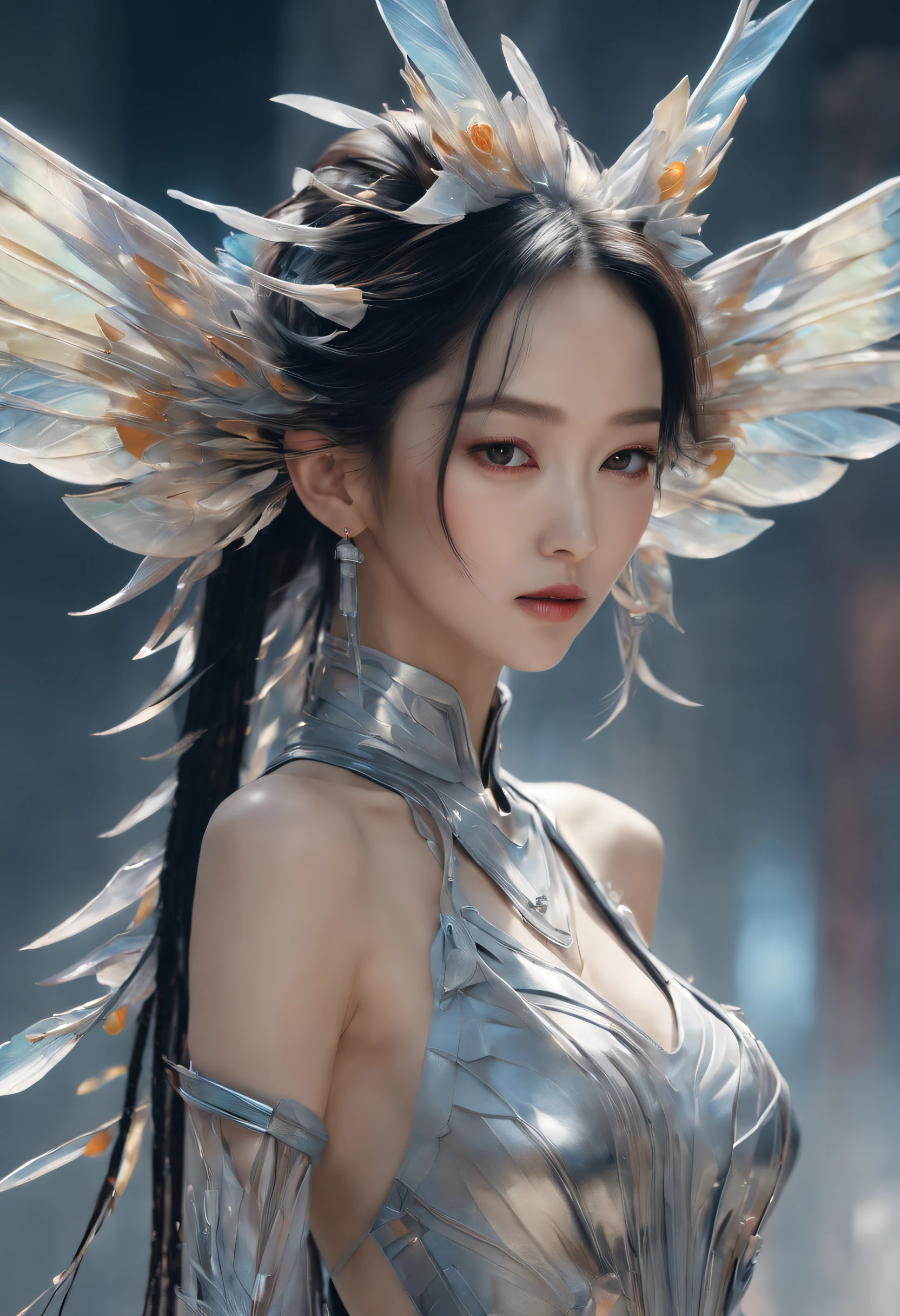Optimal image, (8K, RAW photo, Realistic), Delicate and delicate brushstrokes and gorgeous and dynamic painting techniques, A full-body photo of a fashion model,A fashion runway for alien technology , vogue photography , Inspired by Chinese Xianxia and cyberpunk。(Best quality,4K,8K,A high resolution,Masterpiece:1.2), (Realistic,Photorealistic,photo-realistic:1.37).