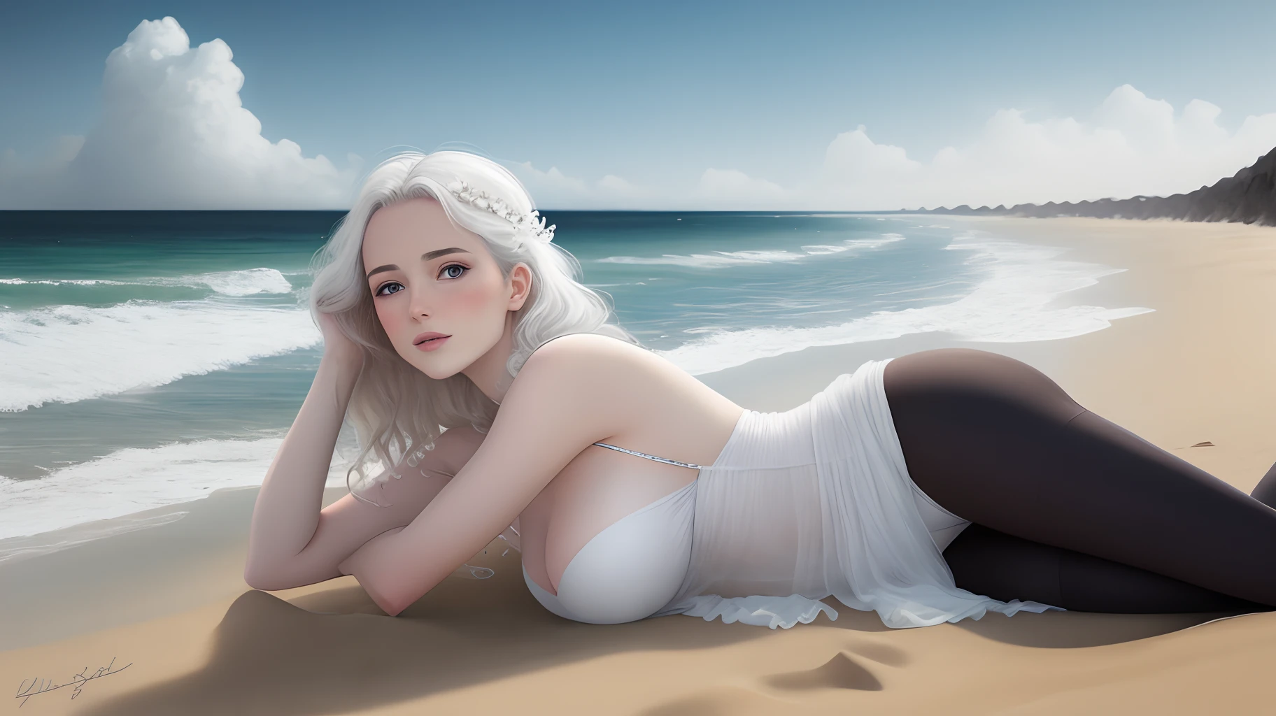 Une femme blanche sur une plage